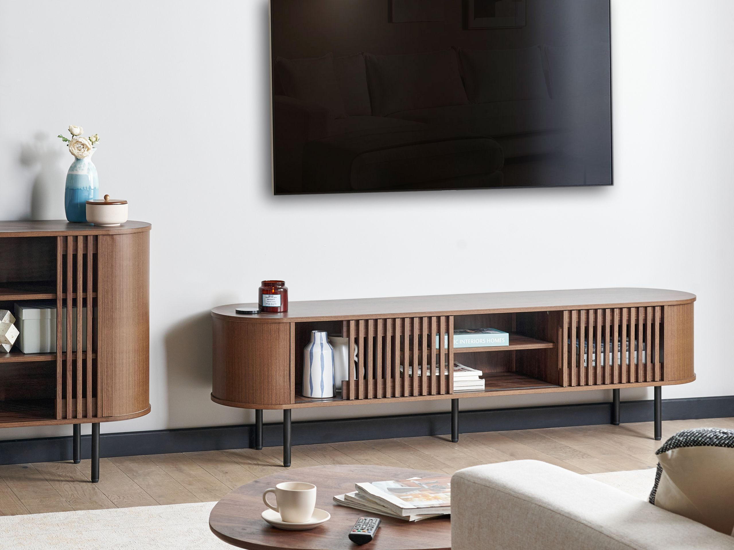 TV-MÖBEL Braun/Schwarz Taroon - Schwarz/Braun, Holzwerkstoff (180/50/40cm) - Beliani