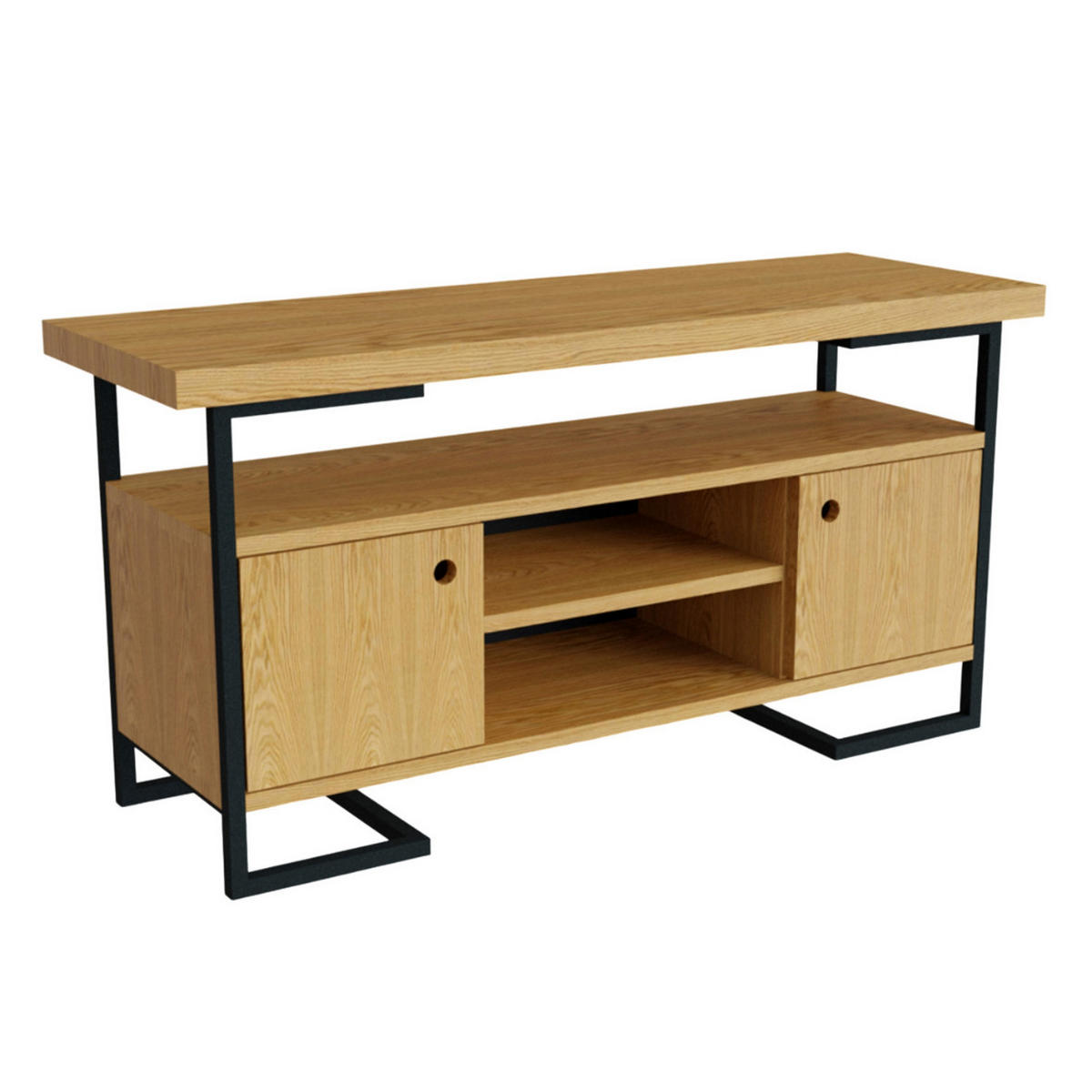 FERNSEHSCHRANK aus Massivholz und Metall in Schwarz OLIMPIA - Eichefarben, Holz (120/60/40cm) - Rawood Furniture