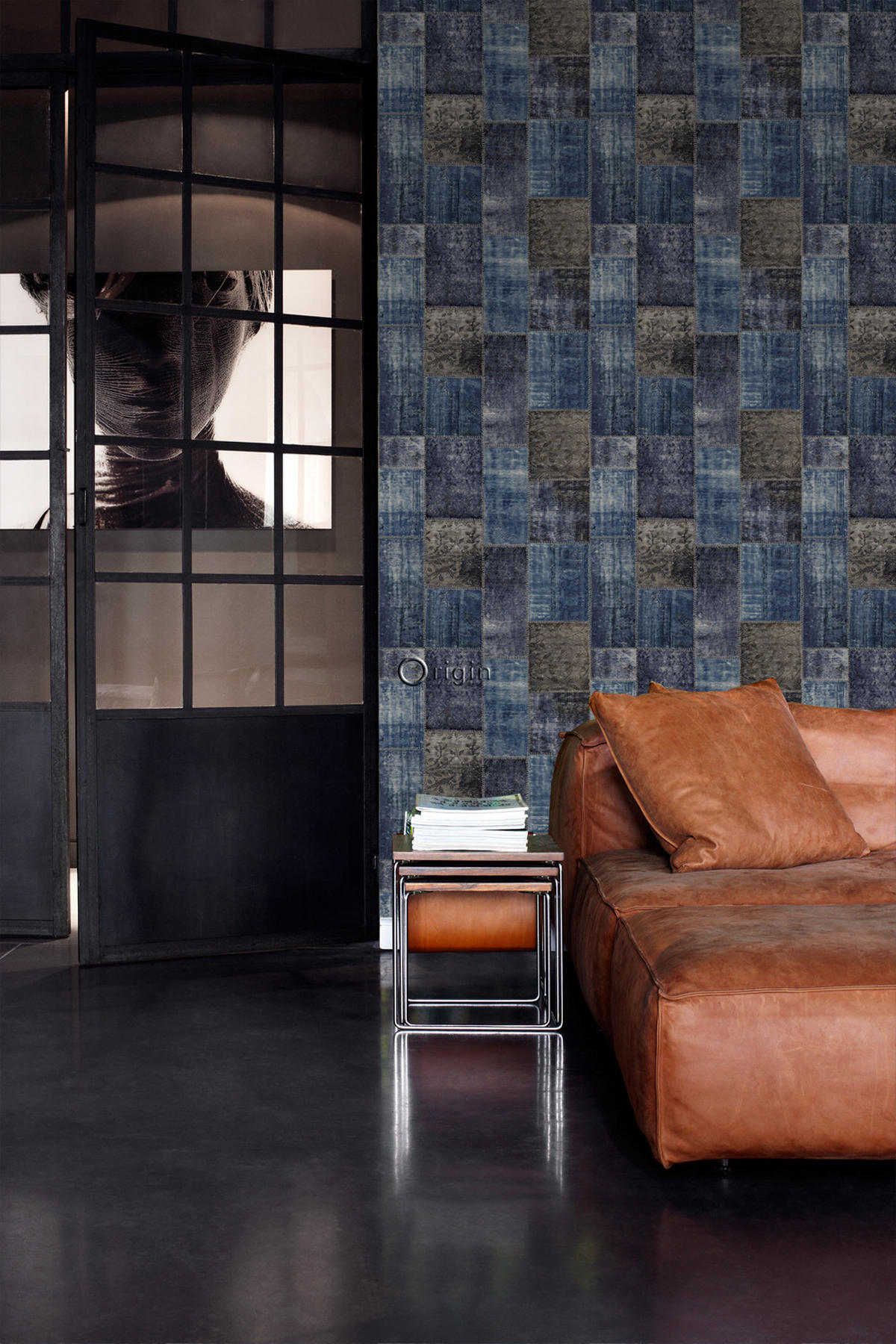 TAPETE Kelim-Patchwork 53 cm x 10.05 m - Blau, Papier (53/1000cm) - Origin Wallcoverings