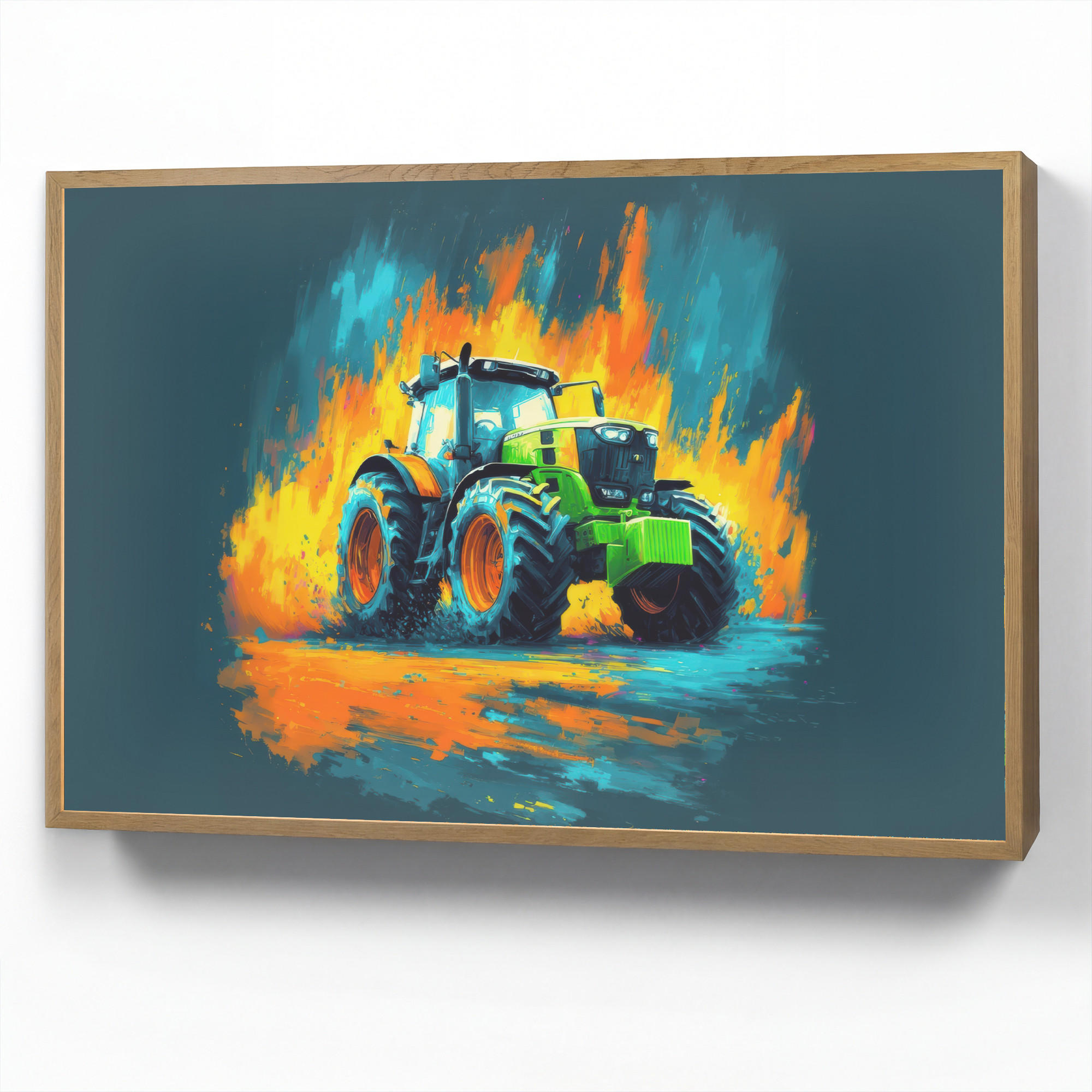 OnlyWow NÁSTĚNNÁ LAMPA S AKUMULÁTOREM Abstrakt - Traktor - Zelený 100x70 cm