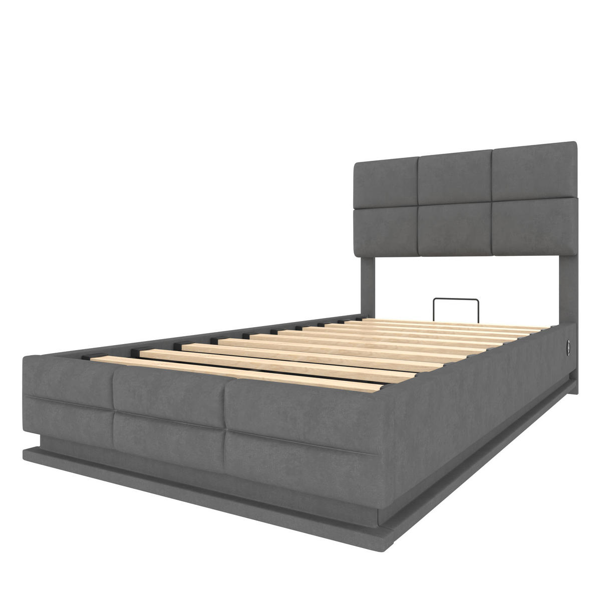 BETT mit Stauraum und LED 90x200 cm Samt Dunkelgrau - Dunkelgrau, Metall (90/200cm) - Meubliv