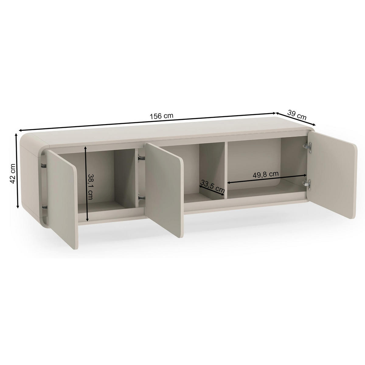 TV-LOWBOARD hängend Lummo 3-türig, Kaschmir, 156 cm - Kaschmir, Holzwerkstoff/Metall (156/42/39cm) - Selsey