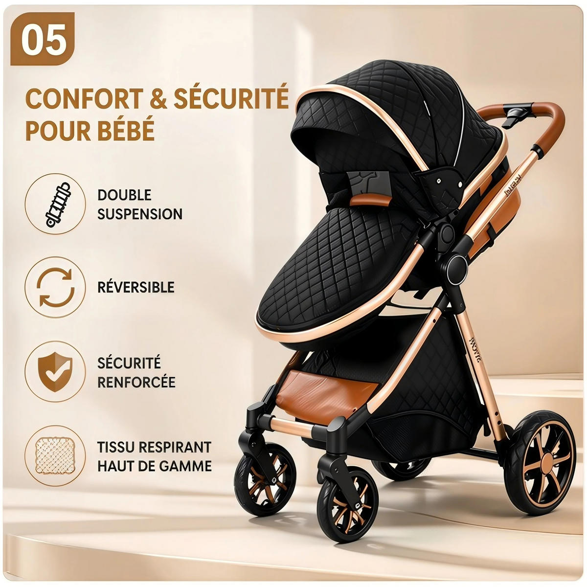 KINDERWAGENSET 3-in-1 mit Autositz, höhenverstellbarer Rückenlehne, wendbarem Sitz, Federung, Verdeck mit UV-Schutz für Babys, hellgrau - Hellgrau, Metall (80/60cm) - Kaket