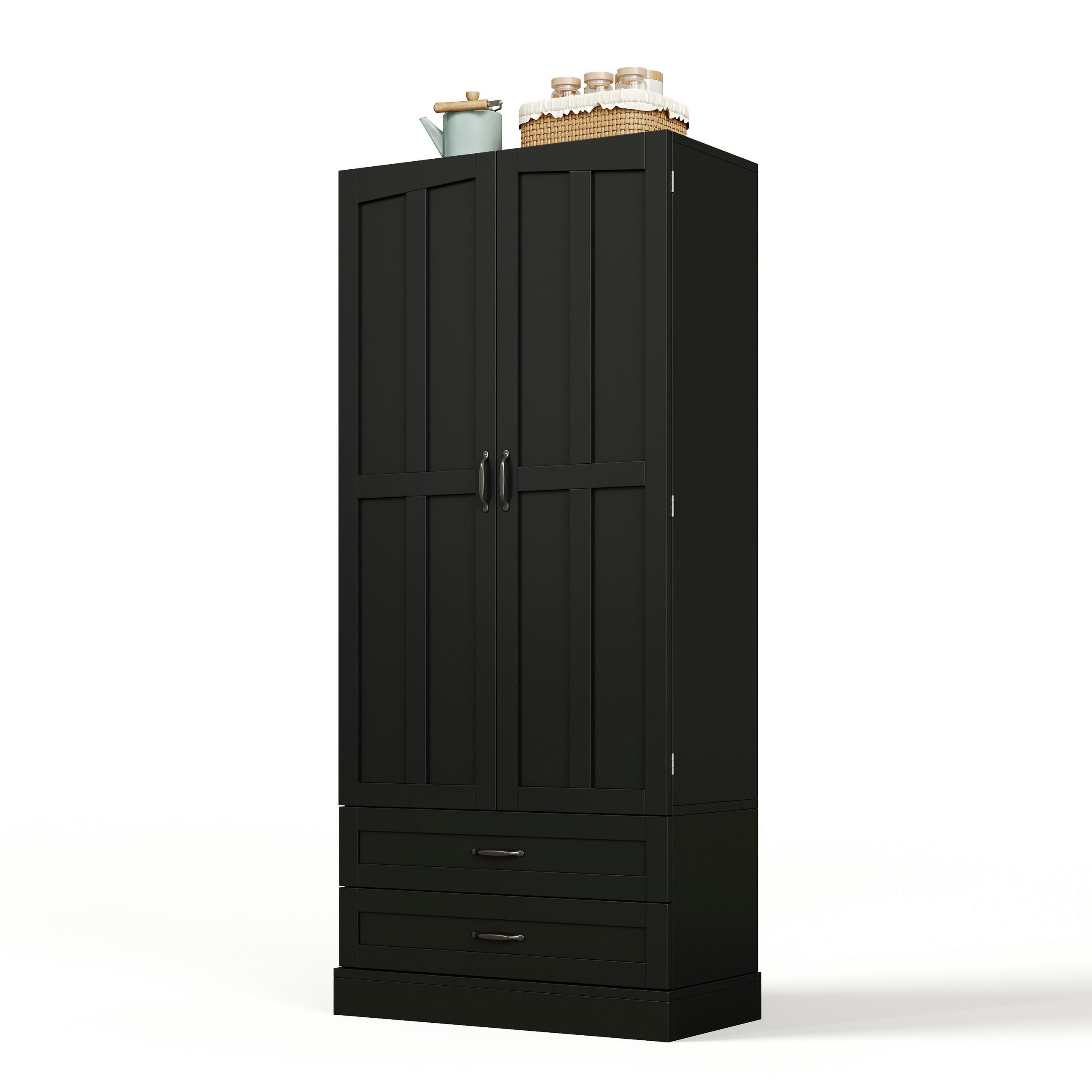 HIGHBOARD DE-38728 80/37,5/180 cm 3 Ausziehböden und 2 Schubladen Schwarz - Schwarz, Holzwerkstoff (80/180/37.5cm) - ComfortXL