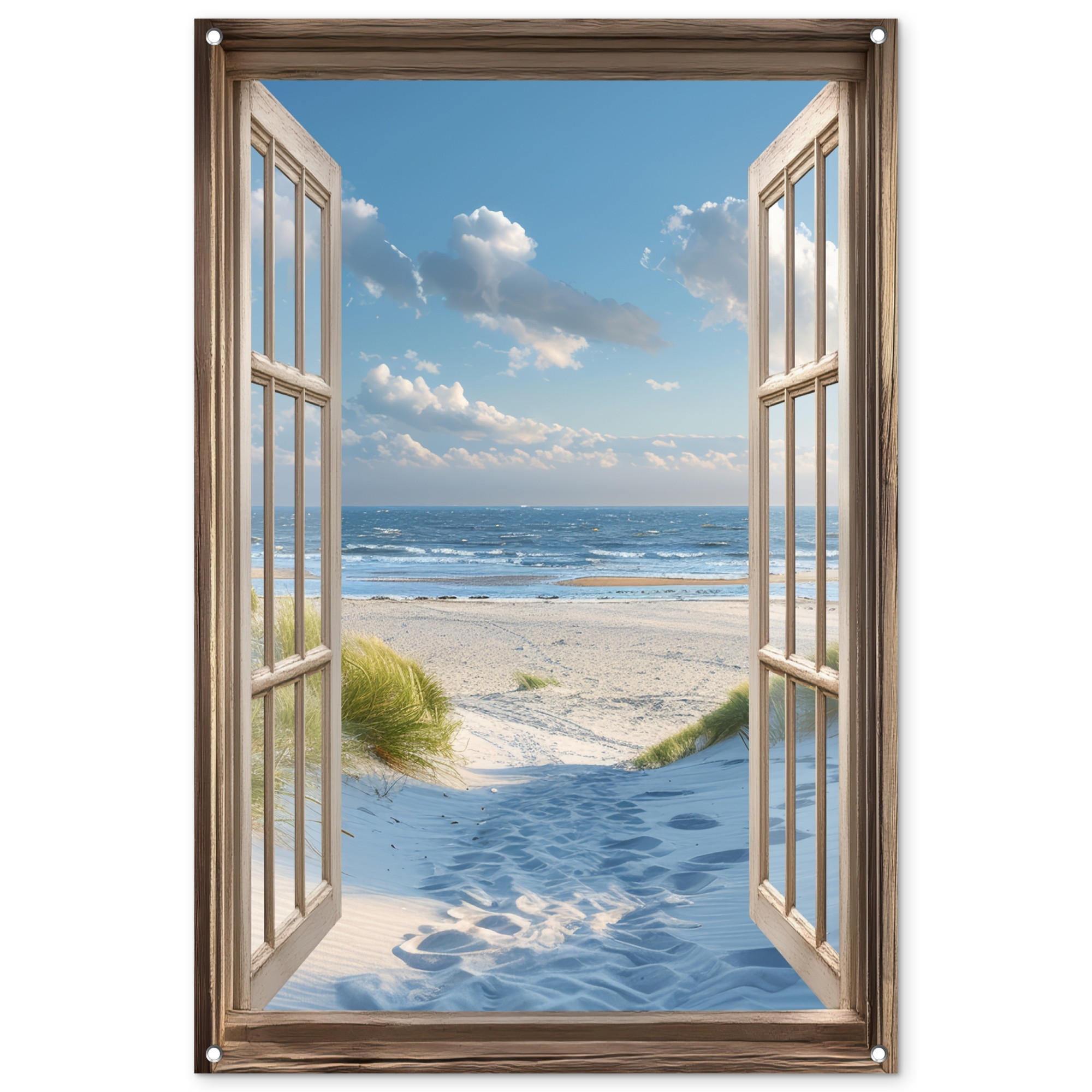 OnlyWow ZAHRADNÍ PLAKÁT Pohled - Pláž - Okno - Duny - Moře 80x120 cm