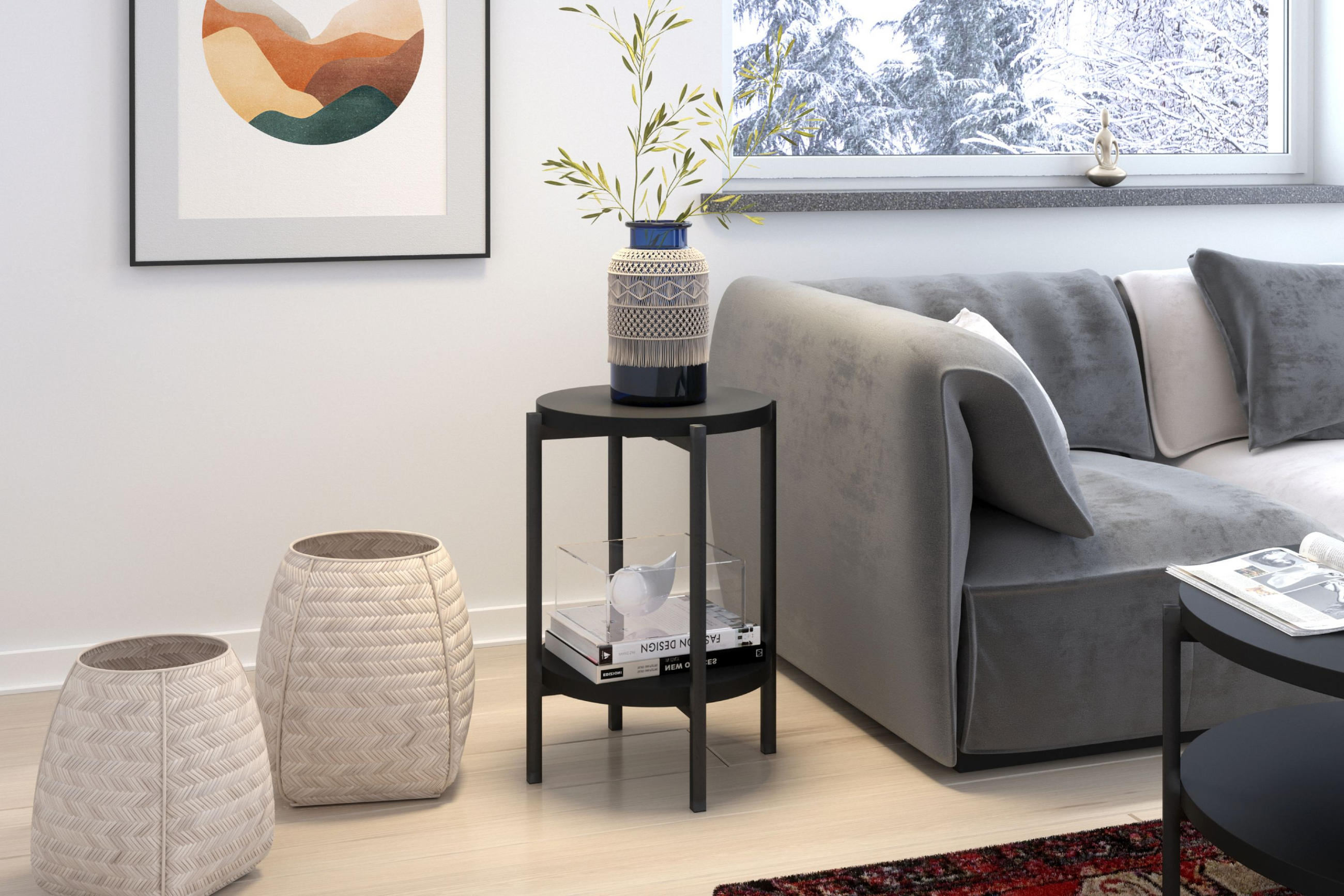 COUCHTISCH GERIS mit Ablageboden, Spanplatte, schwarz - Schwarz Hochglanz/Schwarz, Holz/Metall (45/45/61cm) - KONSIMO®