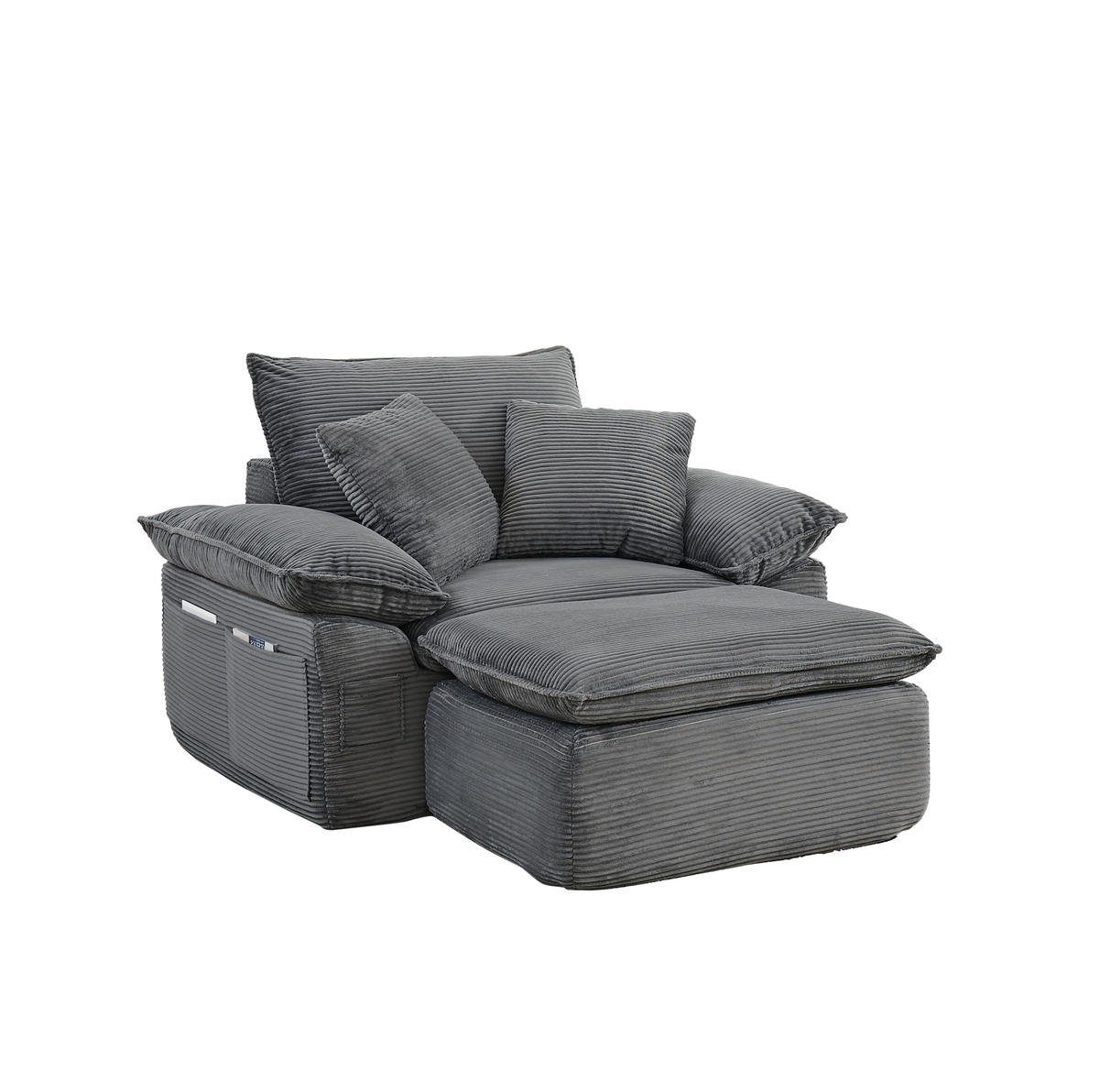 SESSEL aus Stoff mit modularem Hocker, Seitentaschen und weicher Polsterung, Hellgrau - Hellgrau, Textil (156/65/125cm) - Redom