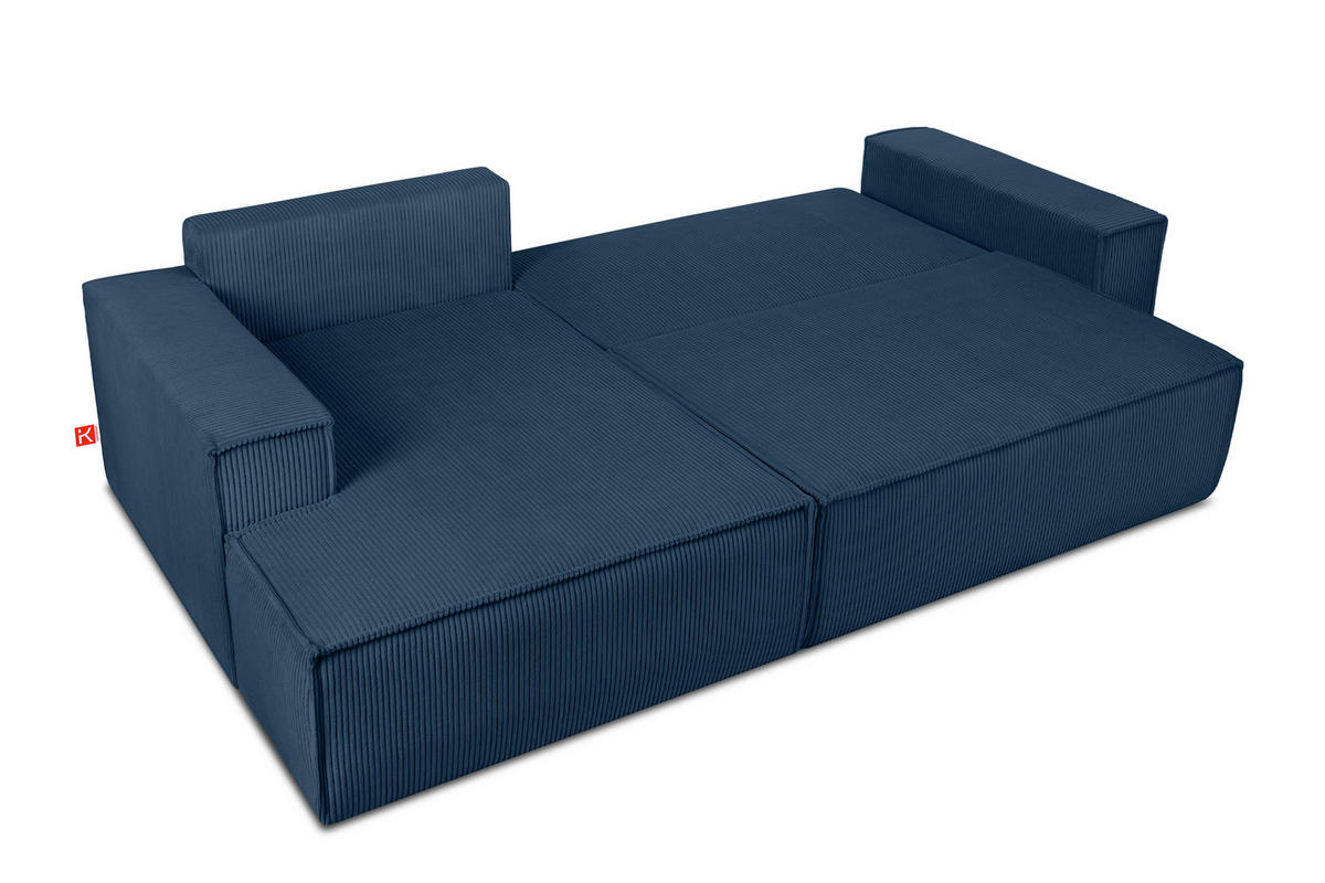 ECKSCHLAFSOFA-LINKS NAPI in Pet Friendly Cord-Stoff, marineblau - Blau/Schwarz, Textil (262/148cm) - KONSIMO®