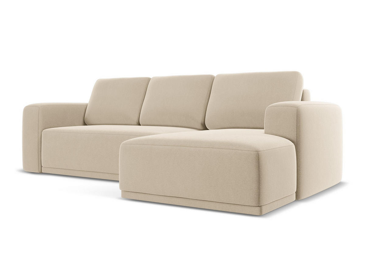 ECKSOFA mit Schlaffunktion Samt Stoff Beige - Beige/Creme, Kunststoff/Textil (258/160cm) - Makamii