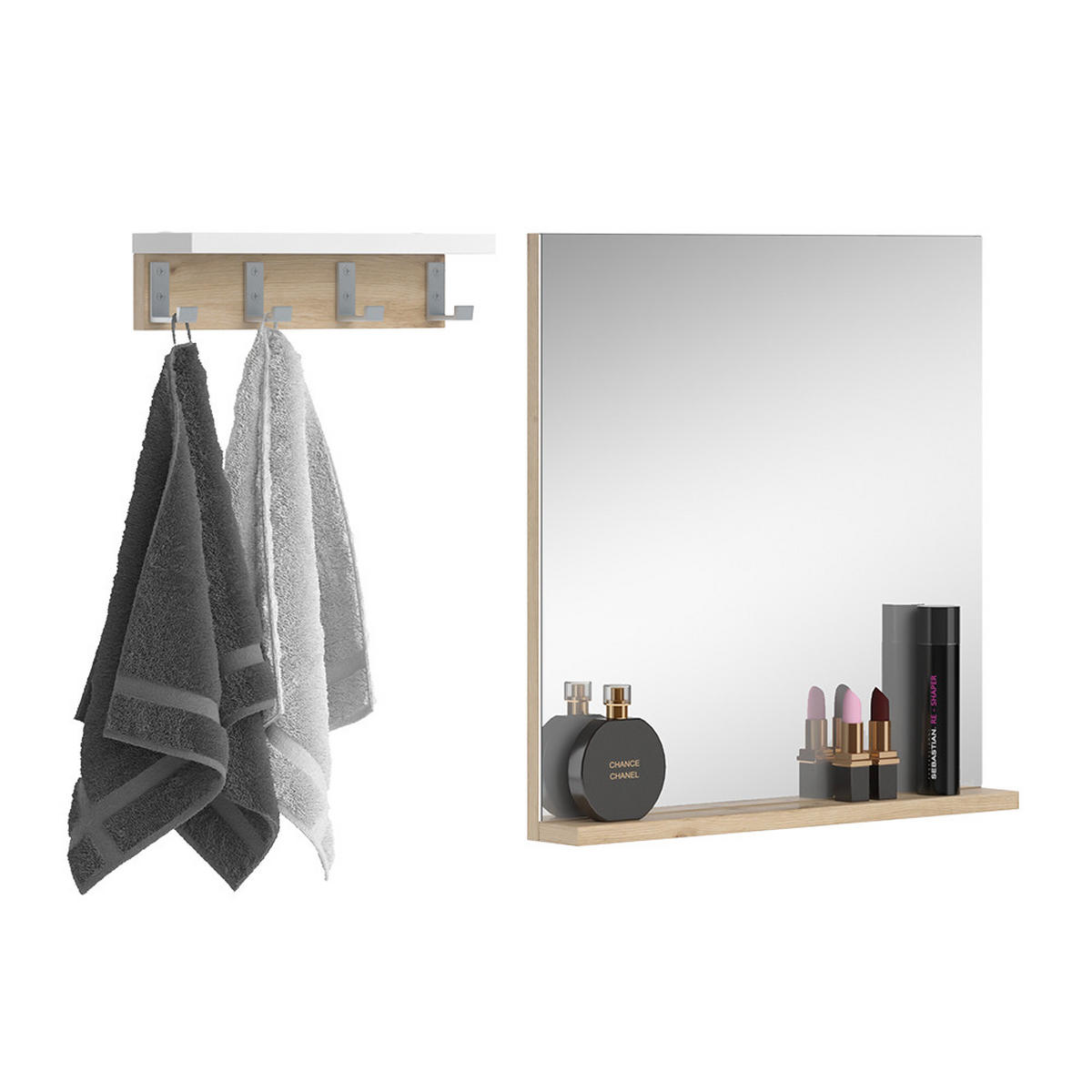 BADEZIMMERSPIEGEL Henri Weiß 50 x 51.6 cm mit Regal - Weiß/Eiche Artisan, Glas (50/51.6/8cm) - Vicco