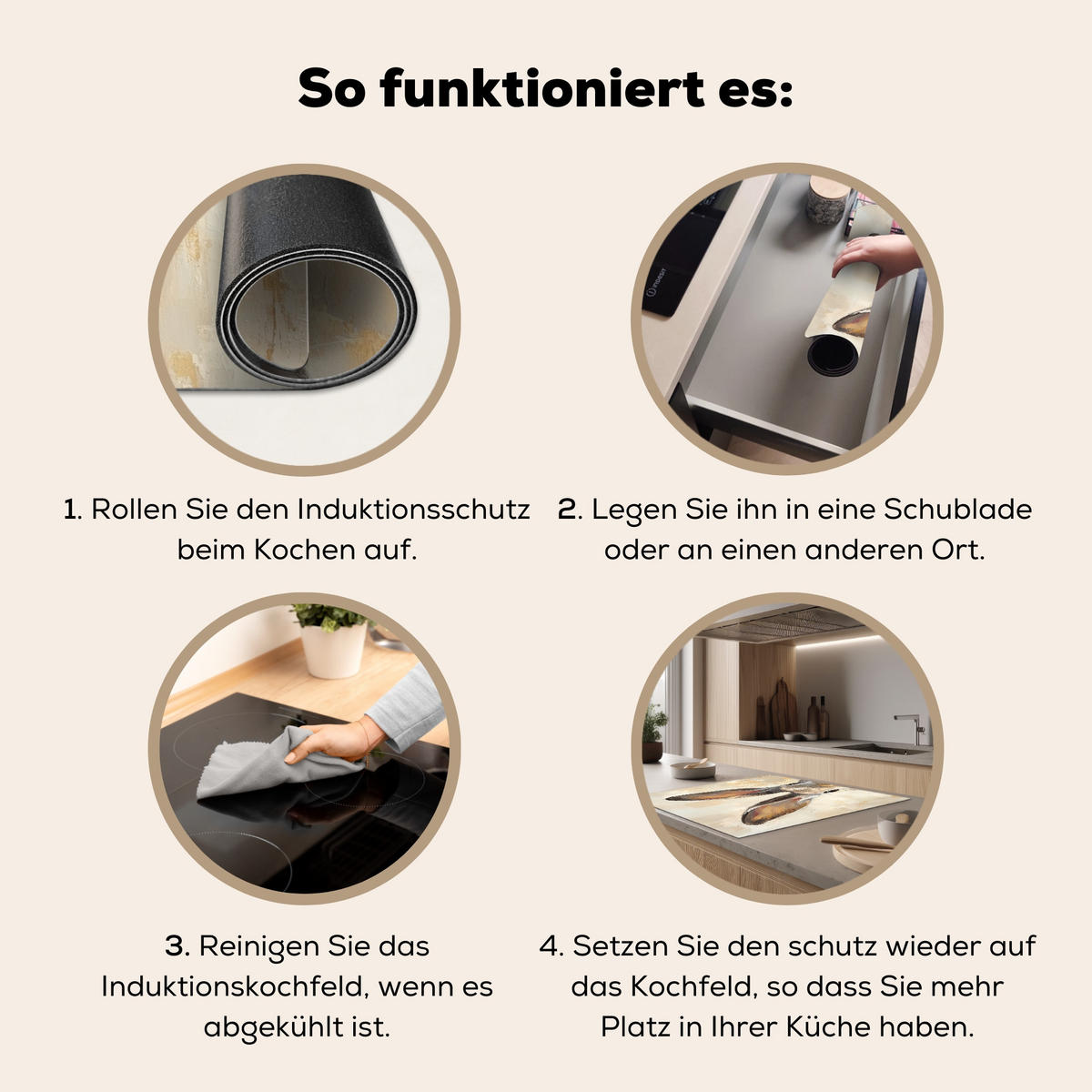 HERDABDECKPLATTE Hase - Ohren - Braun Induktionsmatte 78x78 cm - Beige, Kunststoff (78/78/0.2cm) - MuchoWow