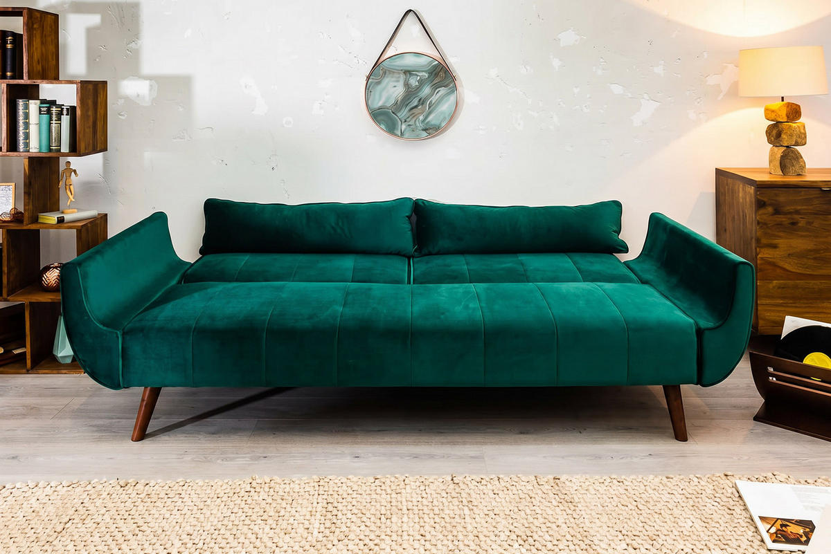 3-SITZER SOFA DIVANI Samt Grün 220 cm - Grün, Holz/Textil (220/85/88cm) - riess-ambiente