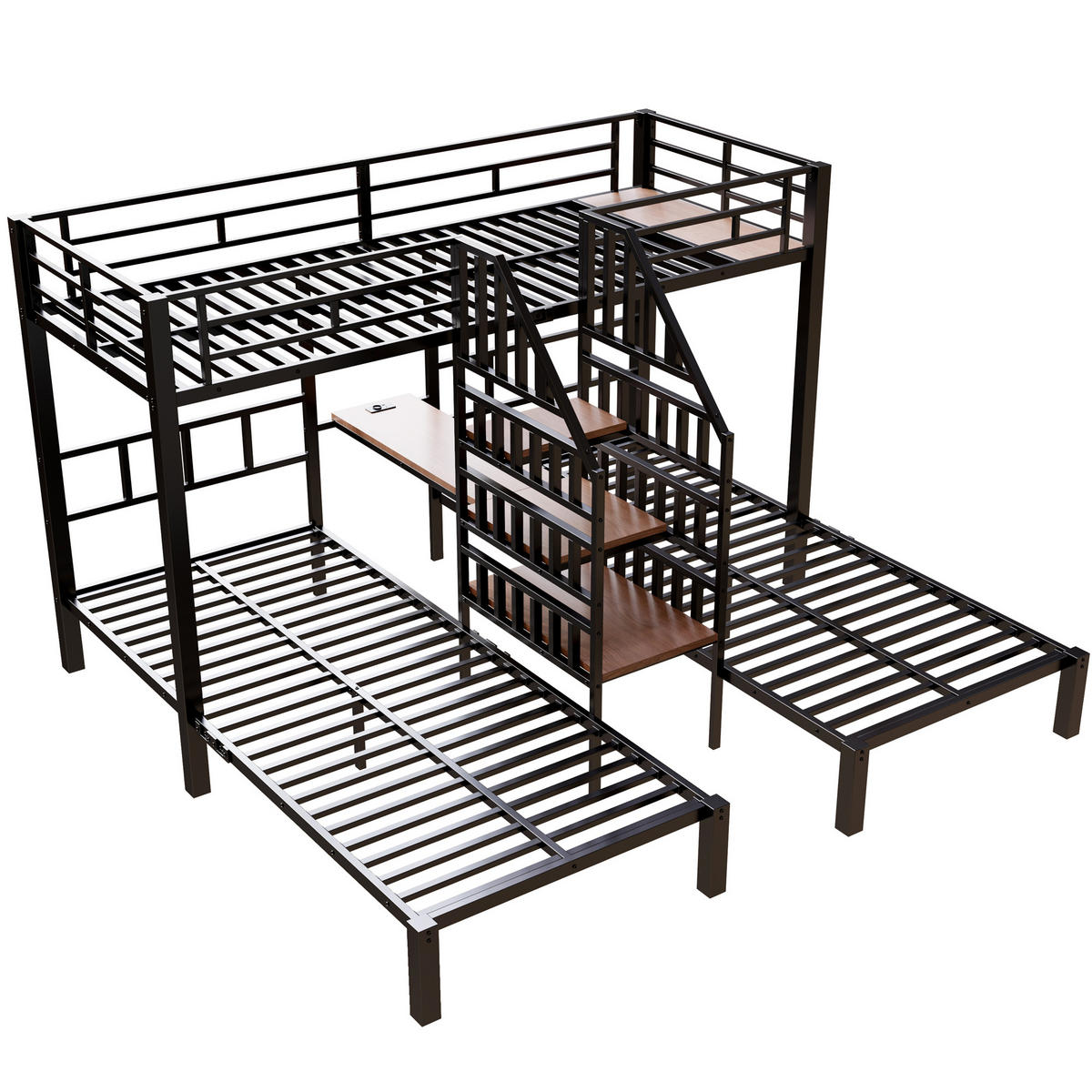 ETAGENBETT Kinderbett 90x200 Schwarz - Schwarz, Metall (90/200cm) - ComfortXL