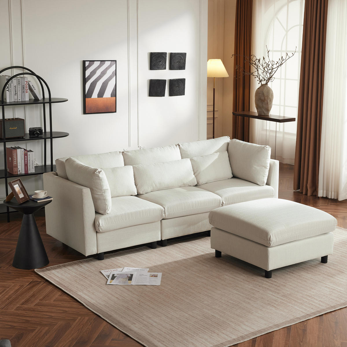 ECKSOFA mit Fußhocker und Rückenkissen - Beige, Textil (83/220cm) - Kaket