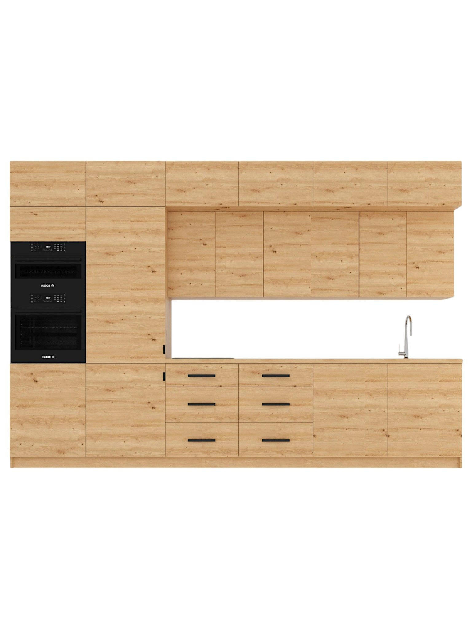 KÜCHENZEILE 360 cm - Nexa K72-G360-L - in Woodline / Matt - Schwarz/Eiche Artisan, Holz/Metall (360/212/58cm) - ROYAL24_MARKT