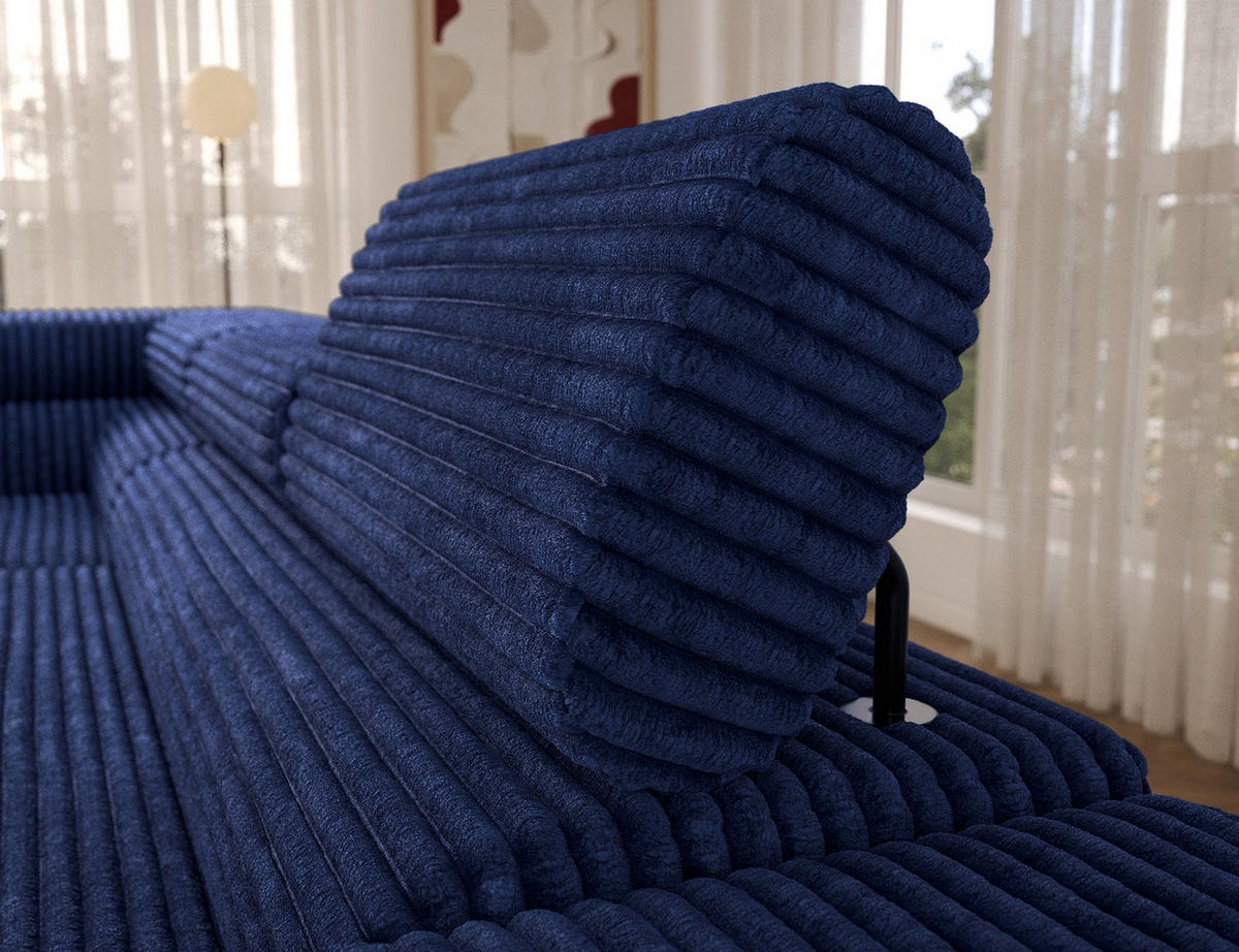 ECKSOFA COLESIO L-Form, Schlaffunktion, Bettkasten, verstellbare Kopfstützen, Wellenfederung, Metallfüße, breiter Cordstoff - Schwarz/Dunkelblau, Kunststoff/Metall (269/204cm) - Wohnideebilder