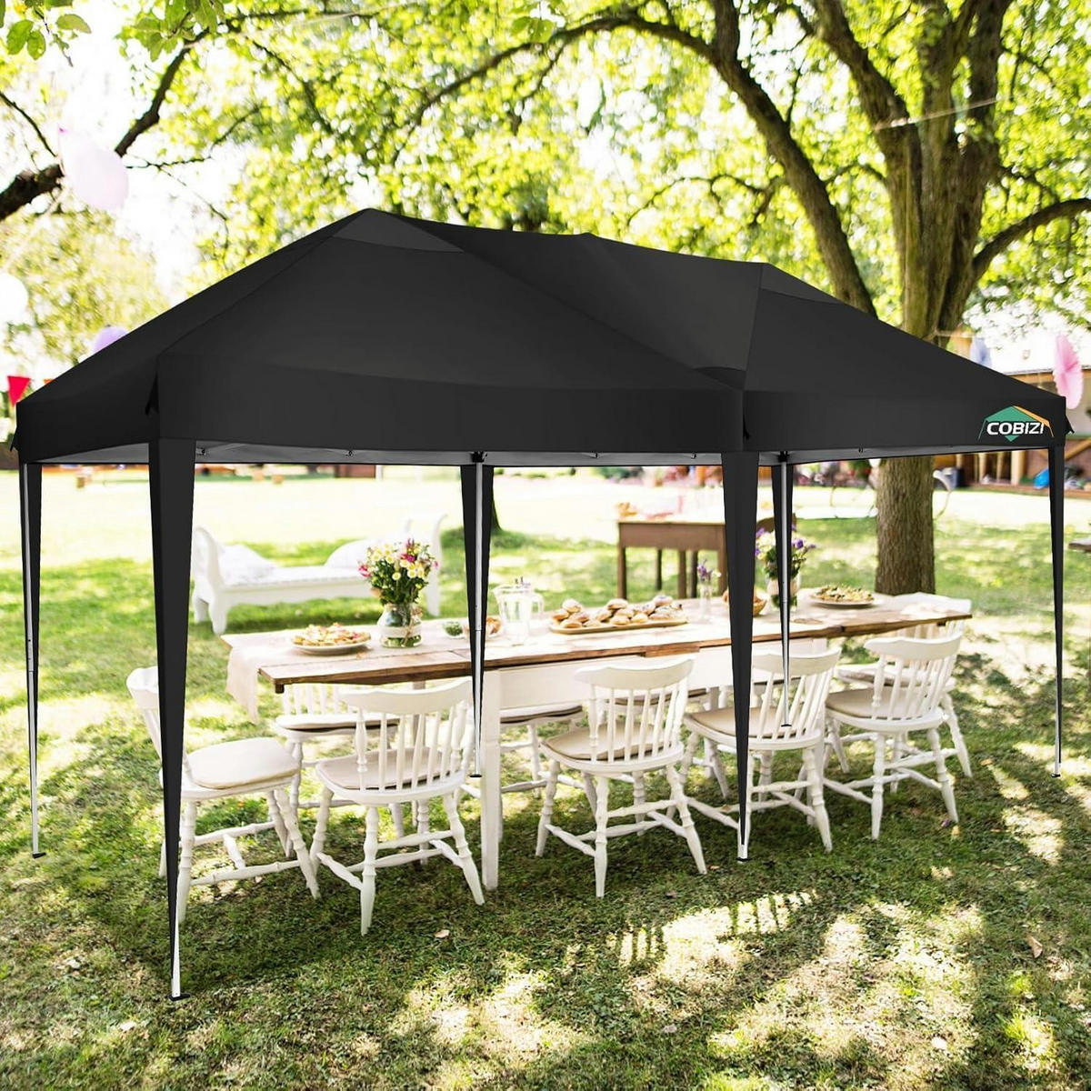 FALTPAVILLON 3 x 6 m wasserdicht UV-Schutz mit 6 Seitenwänden Schwarz - Schwarz, Textil (300/275/600cm)
