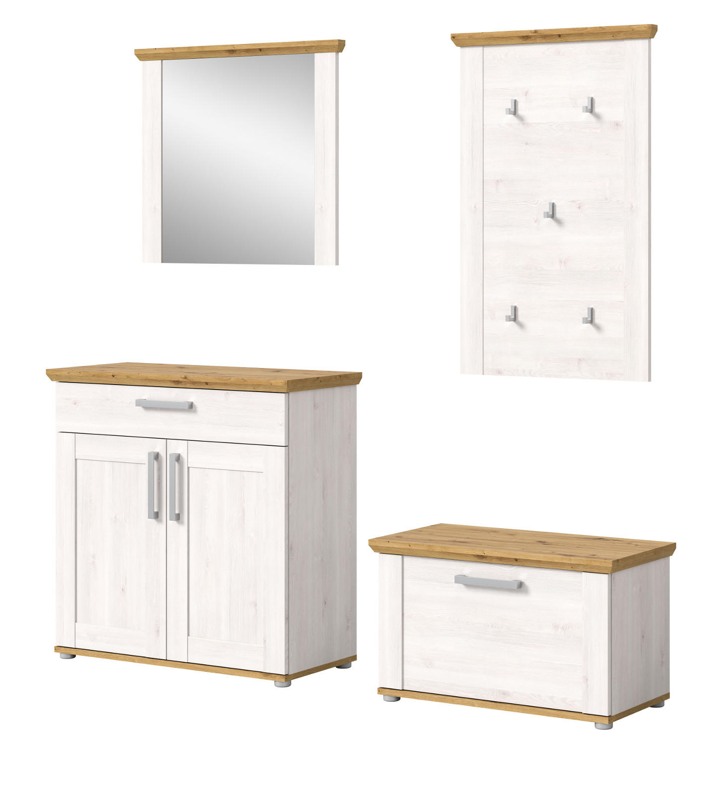 Inn.Furn Garderobe Weiß, Eiche Artisan 190x196x39 cm