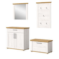 GARDEROBE Set 4-teilig weiß Lärche 190 cm, Komplettset im Landhaus-Stil - Silberfarben/Weiß, Glas/Holzwerkstoff (190/196/39cm) - Inn.Furn