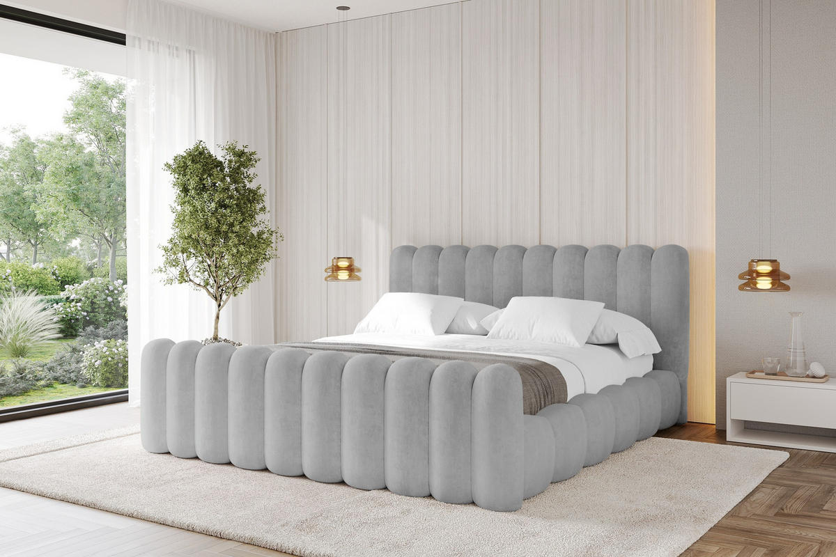 POLSTERBETT mit Bettkasten, Fußteil und Lattenrost, Boxbett ohne Matratze - SENA-Z 180x200 Grau - Hellgrau, Holzwerkstoff/Textil (180/200cm) - ALTDECOR