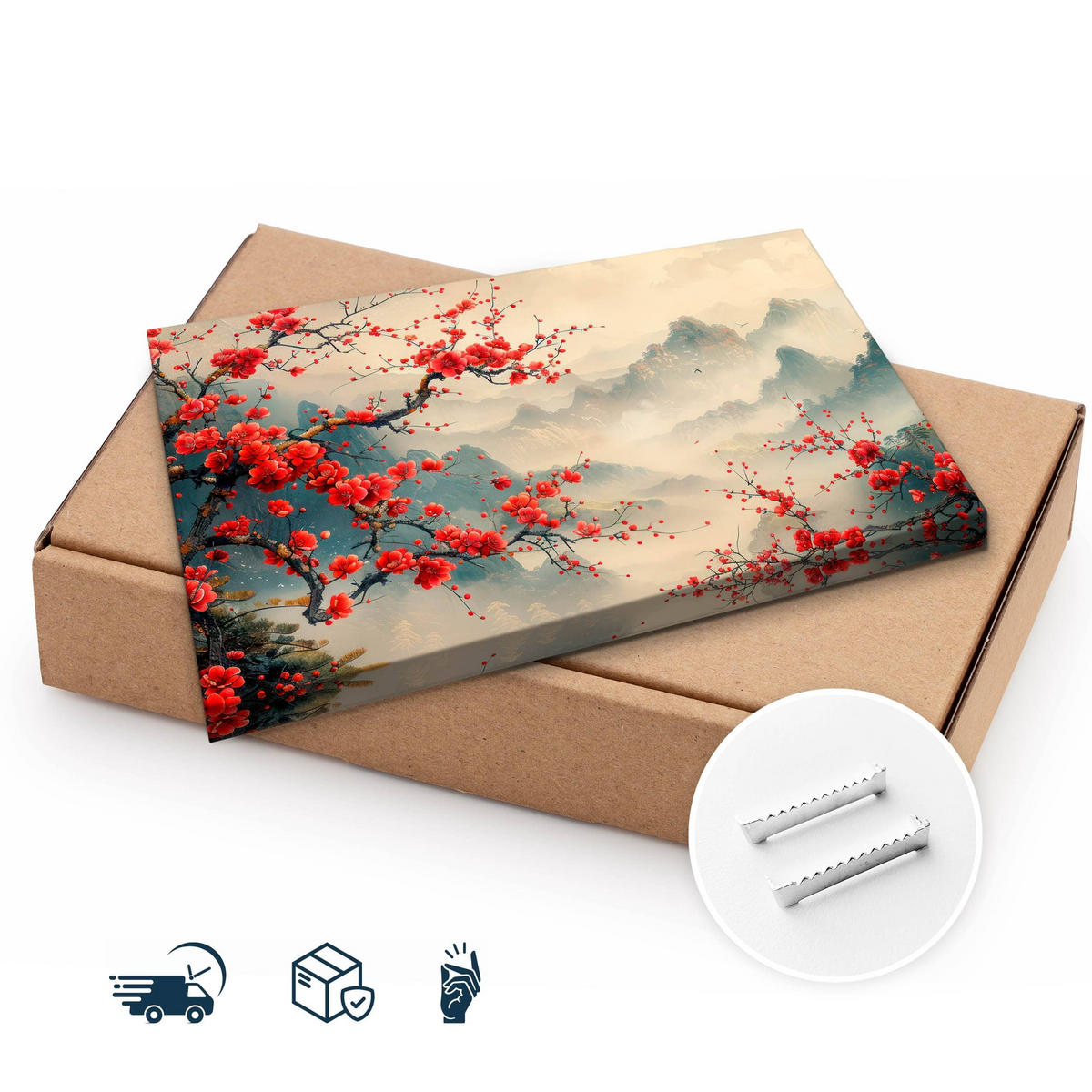 LEINWANDBILD für Wohnzimmer Blumen Berge Landschaft 120cm x 80cm - Beige/Rot, Textil (120/80cm) - Muralo