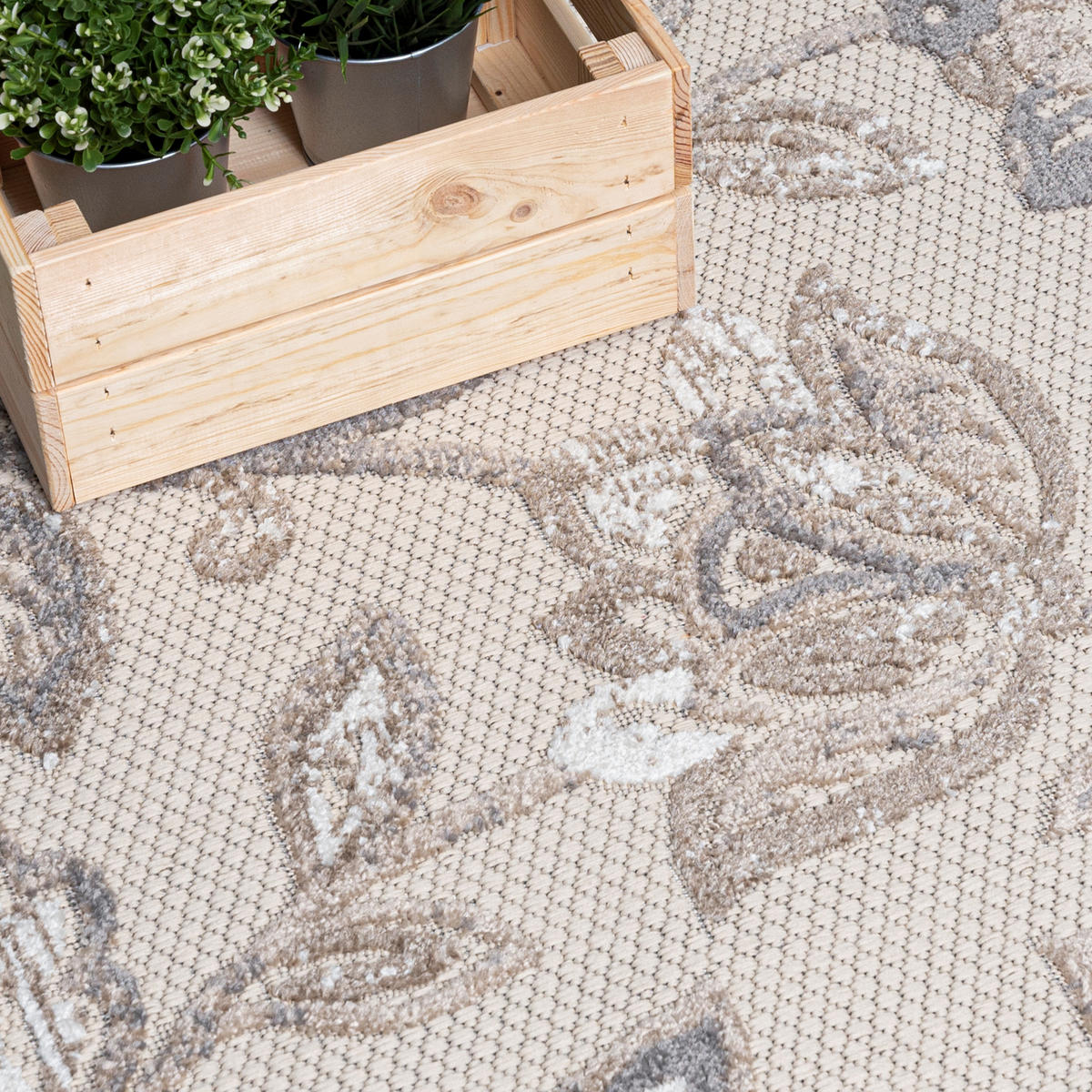TEPPICH Outdoor Beige Bunte Pflanzlich Kurzflor Rechteckig - 140x200 cm - Naturfarben, Textil (140/200cm) - Mazovia