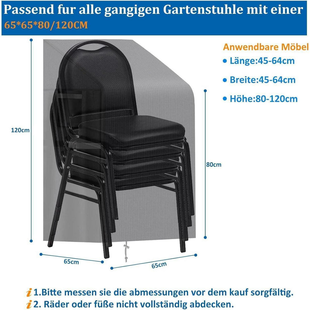 GARTENSTUHL Abdeckung 420D Oxford 65 x 65 x 80/120 cm - Schwarz, Textil (65/120/65cm)