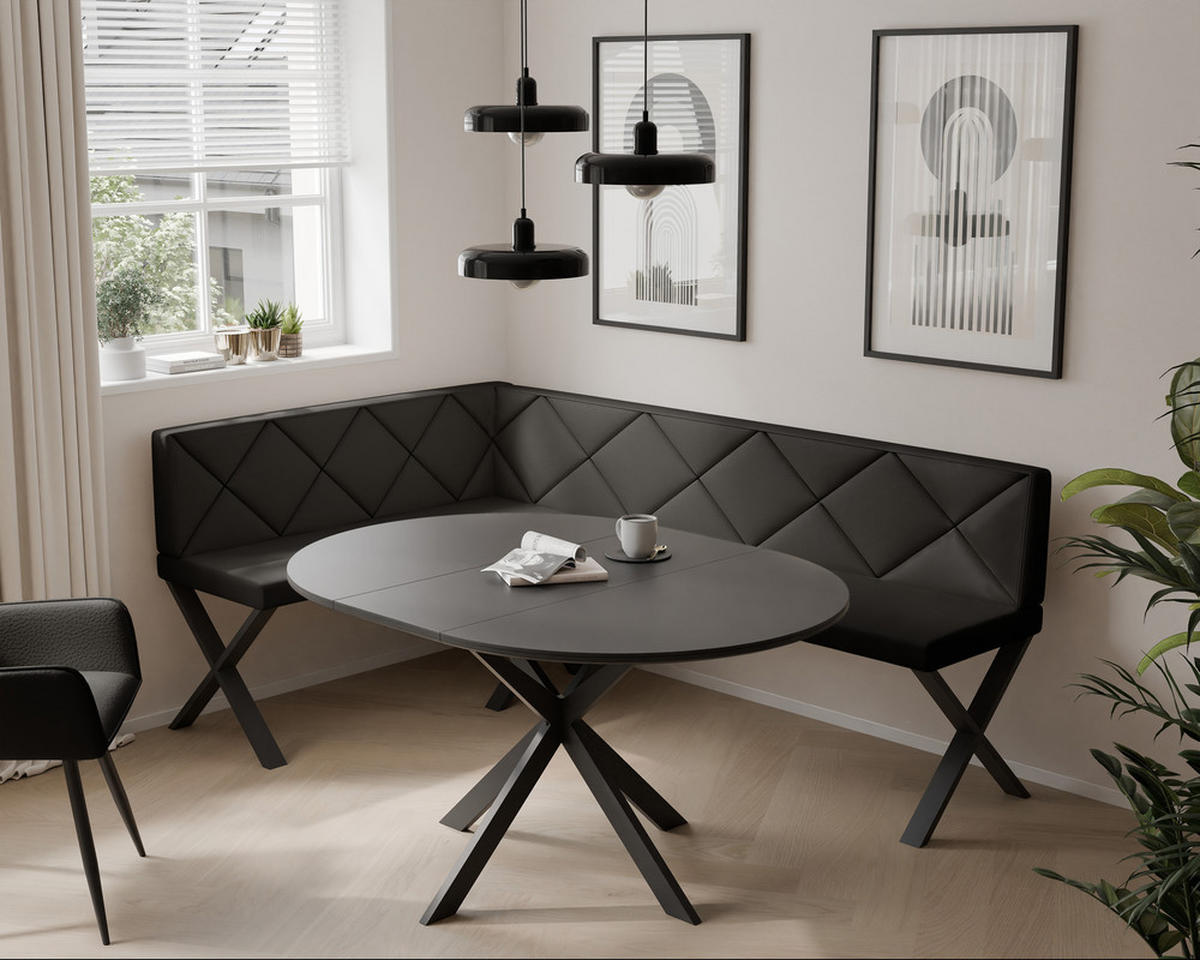 ECKBANK links VERO X Kunstleder gesteppt, 142/196 cm Anthrazit - Anthrazit, Kunststoff/Textil (142/196cm) - Idohome