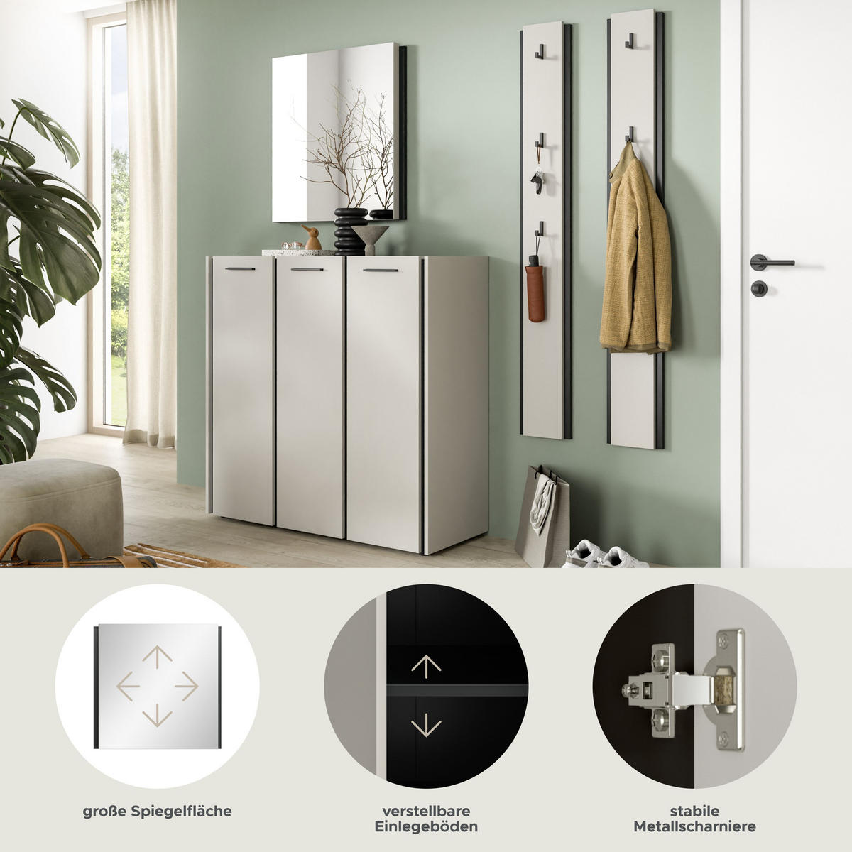 GARDEROBEN-SET Emil Kaschmir 180/37/190 cm - Beige, Holzwerkstoff (180/190/37cm) - Xonox