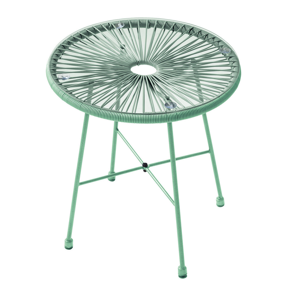 SITZGRUPPE - Stahl / Polyrattan - 3-teilig - Mintgrün, Naturmaterialien/Glas - home24