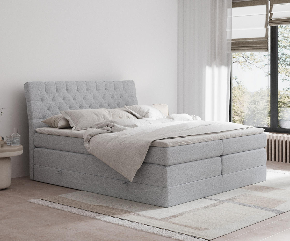 BOXSPRINGBETT Seraphine Hellgrau 140/200 cm - Hellgrau/Schwarz, Holz/Holzwerkstoff (140/200cm) - Maison de Reve