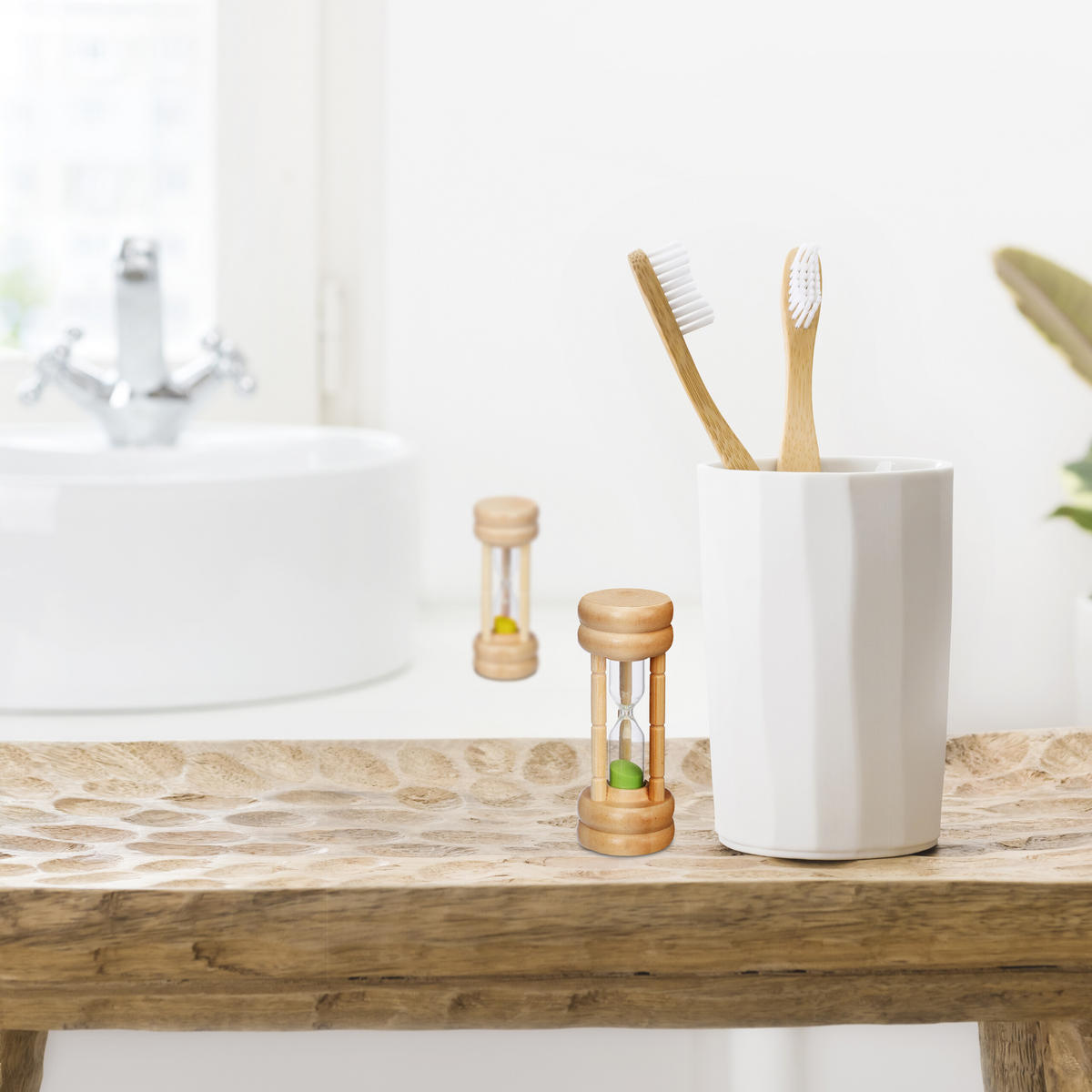 4XPRESÝPACIE hodiny - svetlohnedá, drevo/sklo (4/10/4cm) - Relaxdays