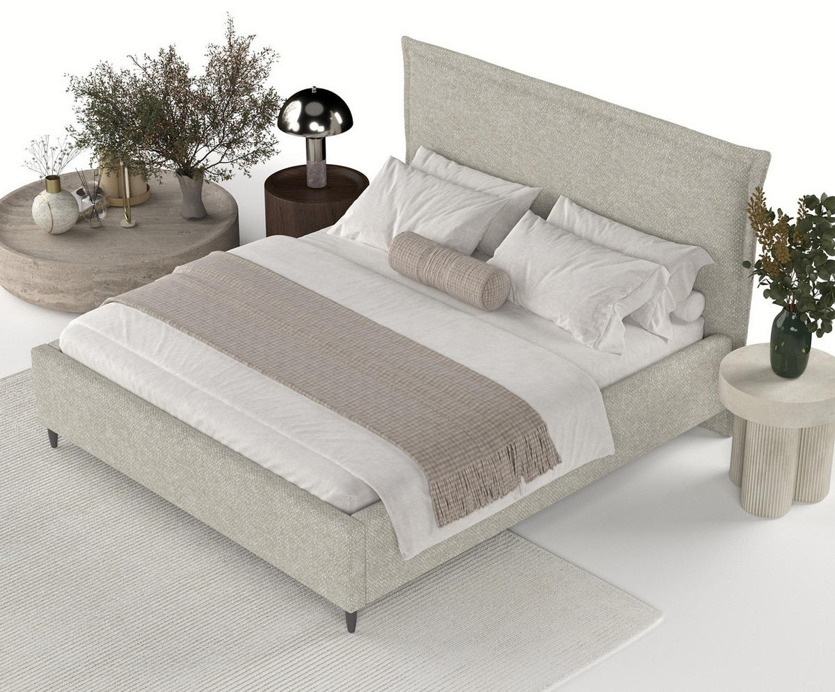 POLSTERBETT Cape Cod Beige Grau 180/200 cm im Chenille-Stoff - Beige/Schwarz, Holz/Holzwerkstoff (180/200cm) - Maison de Reve