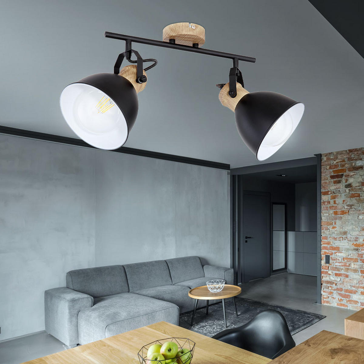 LED DECKENLEUCHTE Metall Schwarz Retro Stil - Schwarz, Holz (35/15/21.5cm)