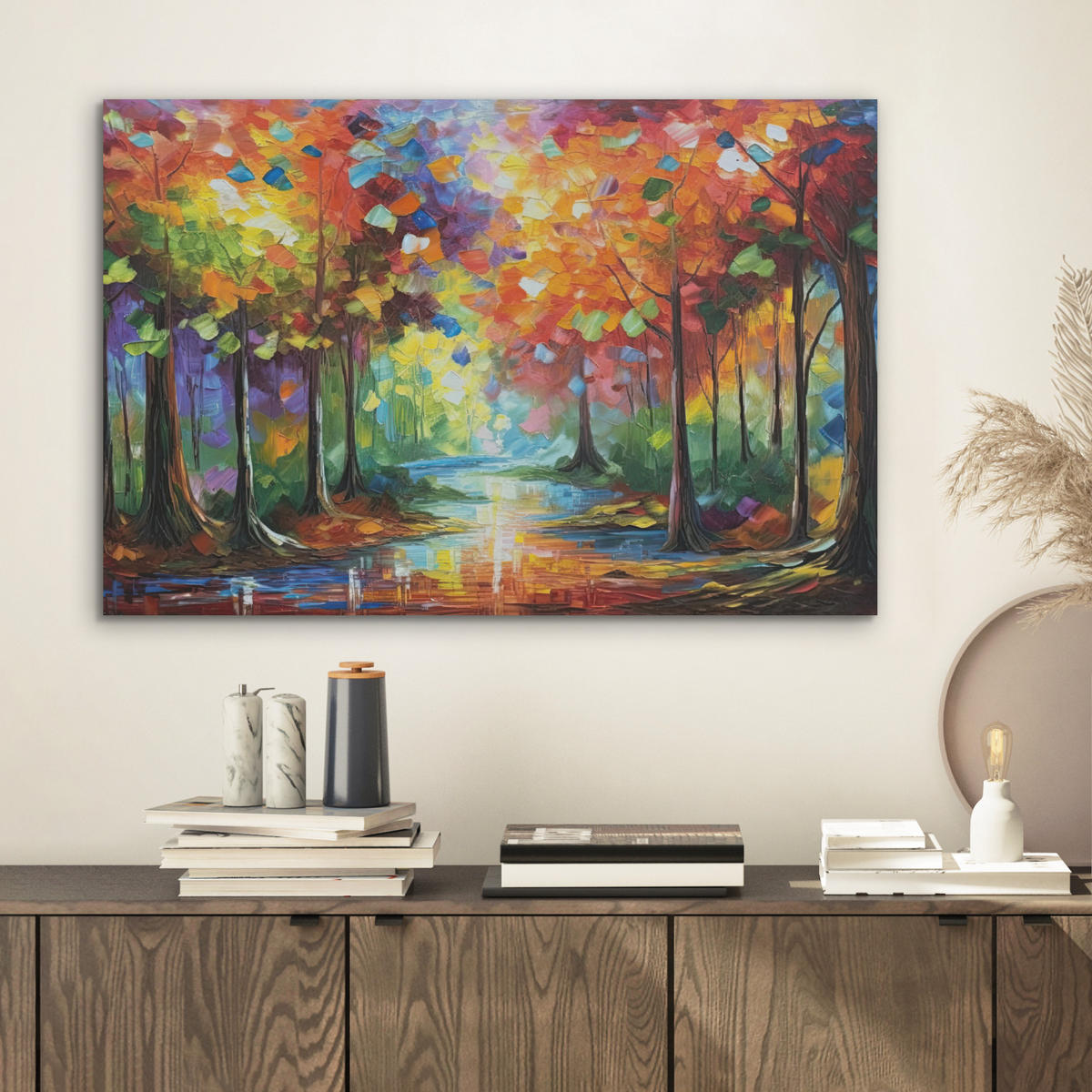 AKUSTIKBILD Landschaft - Wald - Farben - Natur Wanddeko 70x50 cm - Multicolor, Kunststoff (70/50/0.9cm) - MuchoWow