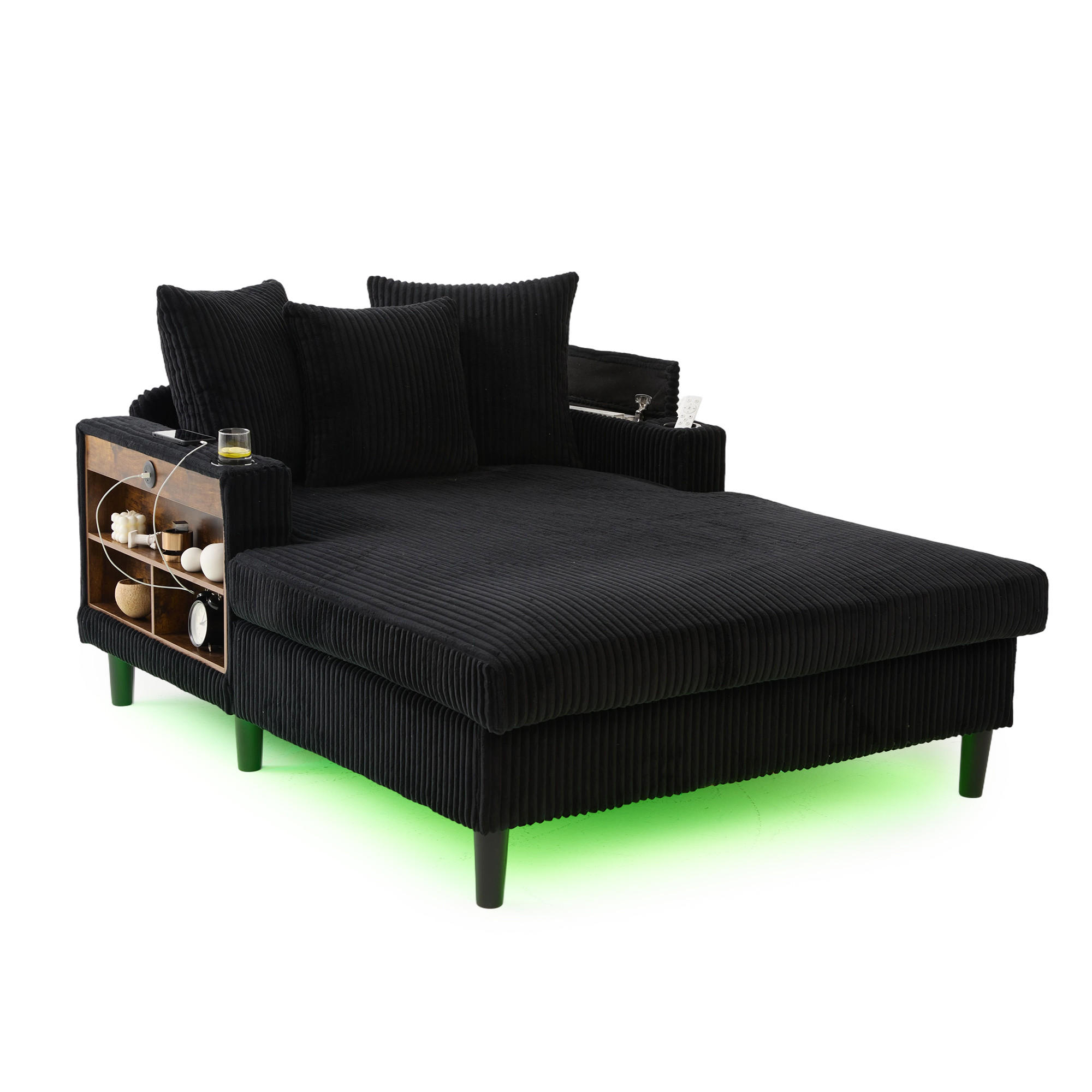 SCHLAFSOFA DE-33807 LED-Beleuchtung und USB Schwarz - Schwarz, Metall (129/70/170cm) - ComfortXL