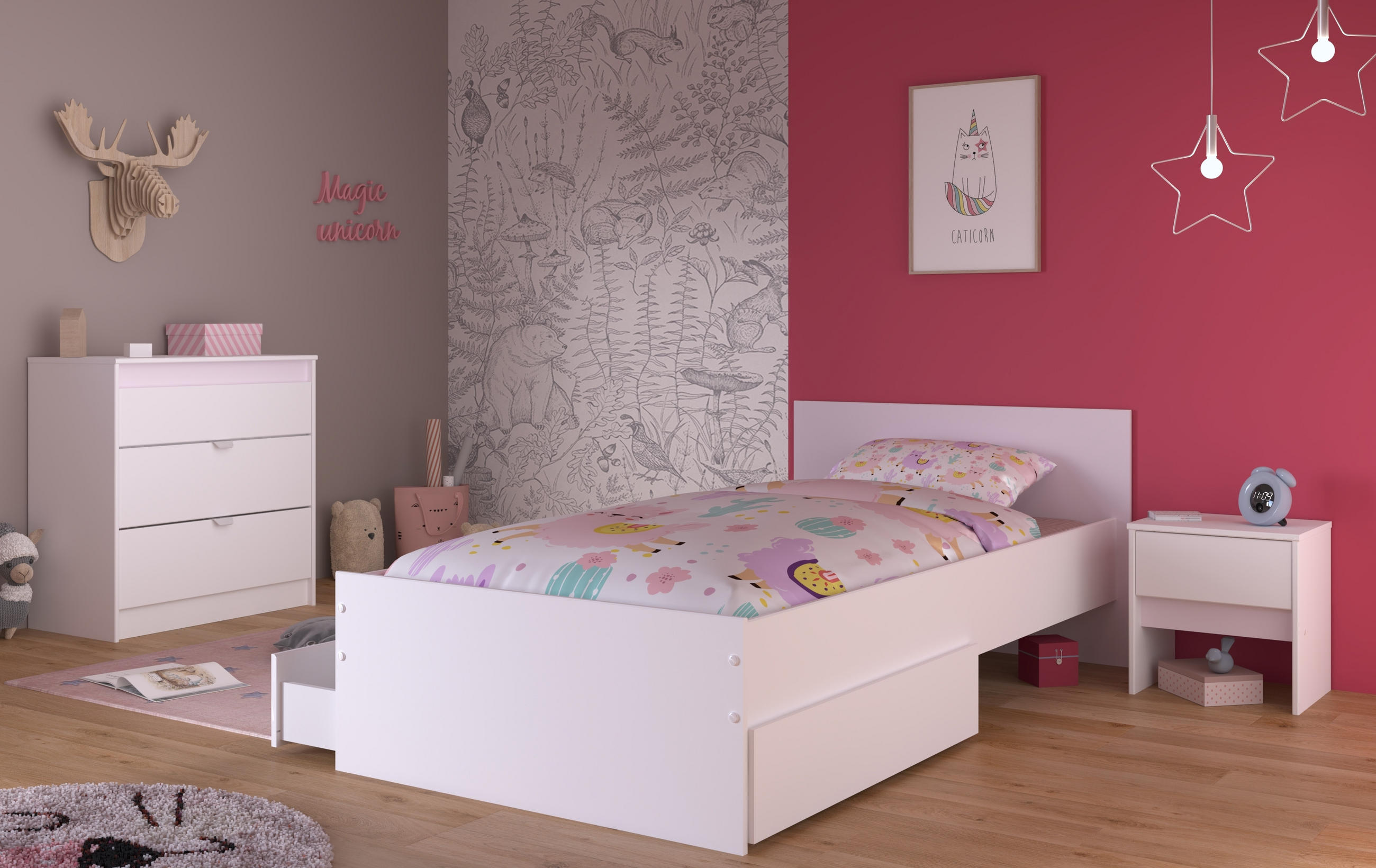 JUGENDZIMMER Pirouette 26 in Weiß mit Rosa oder Kieselgrau 4 teilig - Weiß, Holzwerkstoff (120/200/80cm)