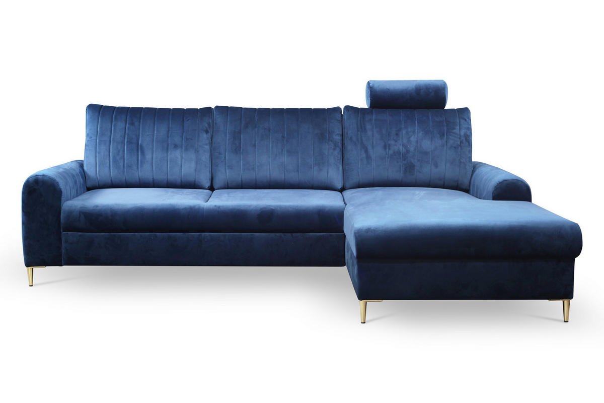 ECKSOFA VERONA R-S Blau Velours-Stoff mit Schlaffunktion - Blau, Holz (251/164cm) - MASSENO