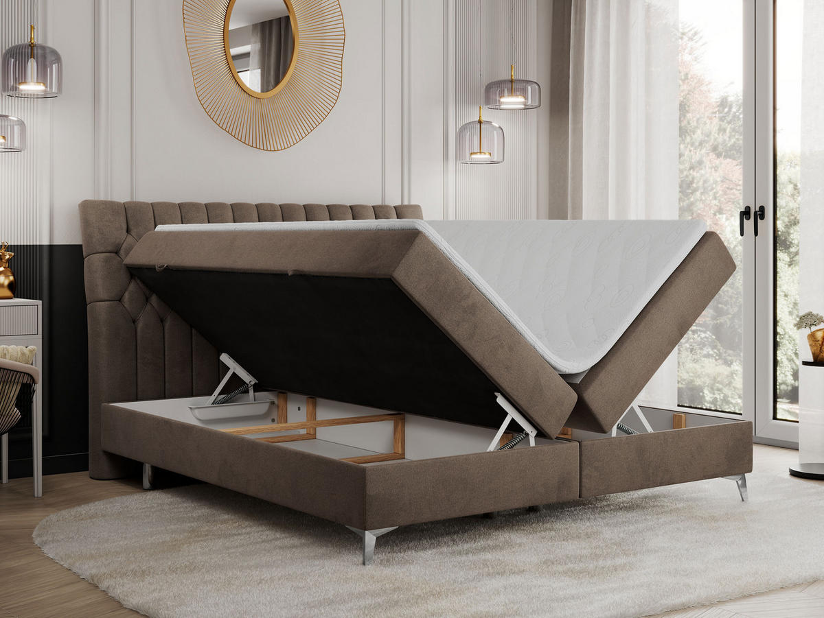 BOXBETT MILEN 180/200 Braun Velvet - H3 - Braun, Holz/Textil (180/200cm) - MKS