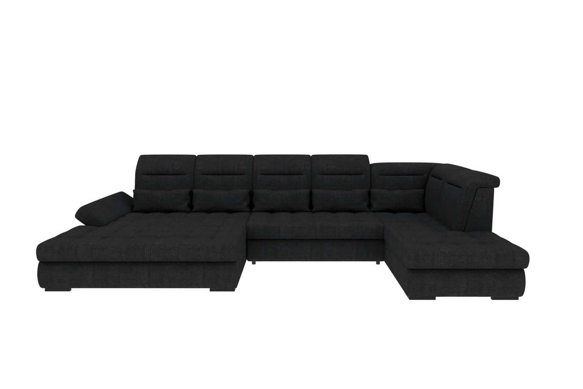 WOHNLANDSCHAFT Toscana Strukturstoff inkl. Schlaffunktion - Schwarz, Textil (208/87/358cm) - 99rooms