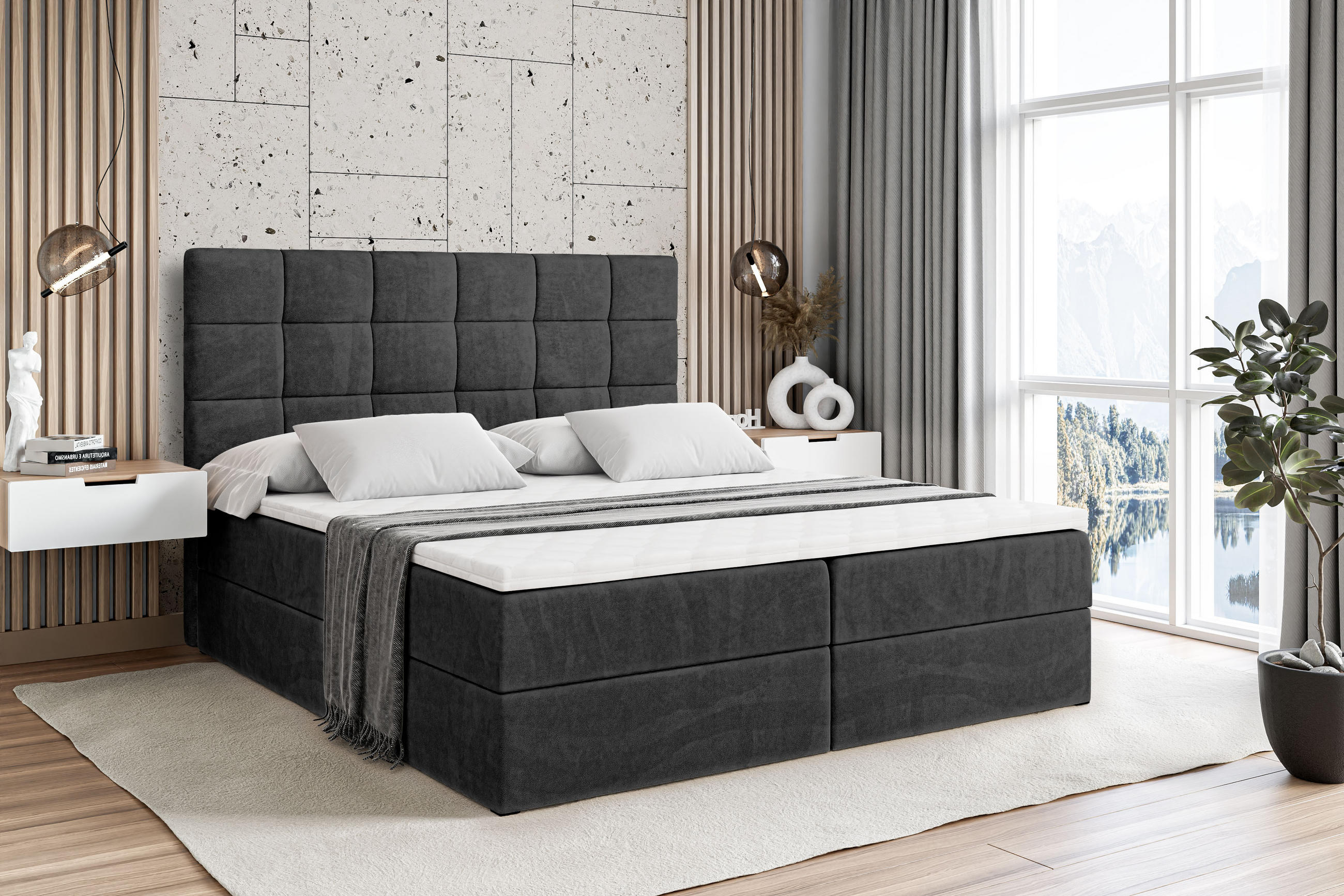 BOXBETT mit H3-Matratze und Lattenrost - BRUGO - 140x200 Schwarz - Schwarz, Holzwerkstoff (140/200cm) - ALTDECOR