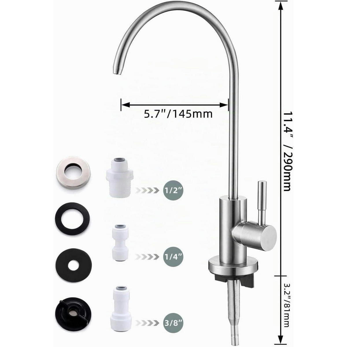 TRINKWASSERHAHN gebürstetes Nickel SUS304 Edelstahl - Silberfarben, Metall (14.5/8.1/29cm)