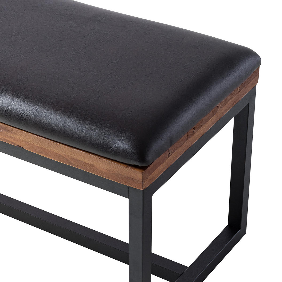 GARDEROBENBANK - Kunstleder / Pinie massiv - Schwarz/Pinienfarben, Holz (110/59/41cm) - home24