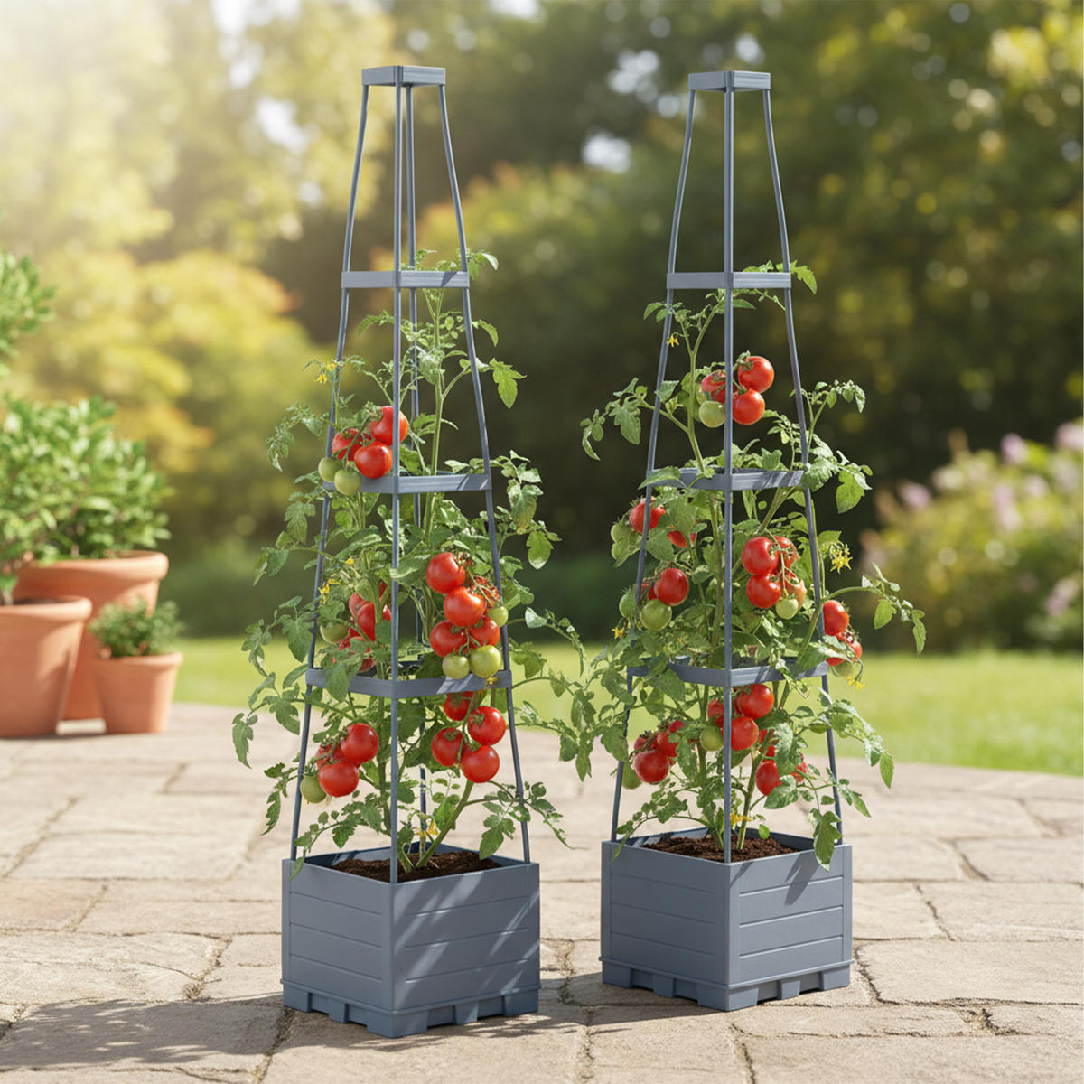 2XPFLANZKÜBEL - Grau, Kunststoff/Metall (25/145/25cm) - Relaxdays