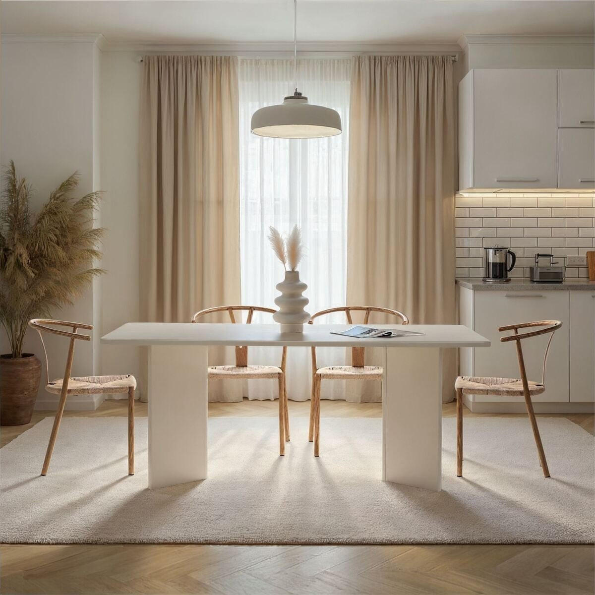 ESSTISCH mit rechteckiger Tischplatte 35/46/180 cm - Eiche Bianco, Holzwerkstoff (96/90/75cm) - Calicosy