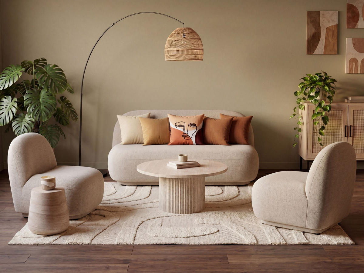 SOFA-SET 4-Sitzer Stoff Beige Lovberg - Beige, Textil (138/74/80cm) - Beliani