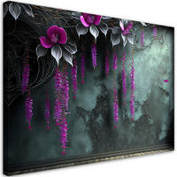 LEINWANDBILD Hängende violette Blumen auf Betonhintergrund 100x70cm - Grün, Textil (100/70cm) - Feeby