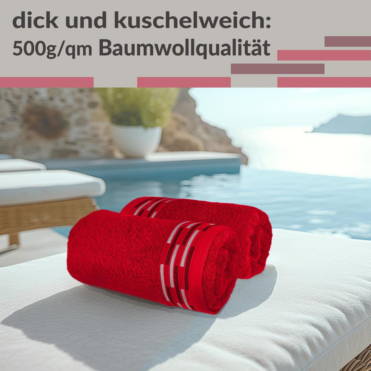 HANDTUCH Lugano Rot 2er 50x100 cm - Rot, Textil (50/100cm) - Lashuma