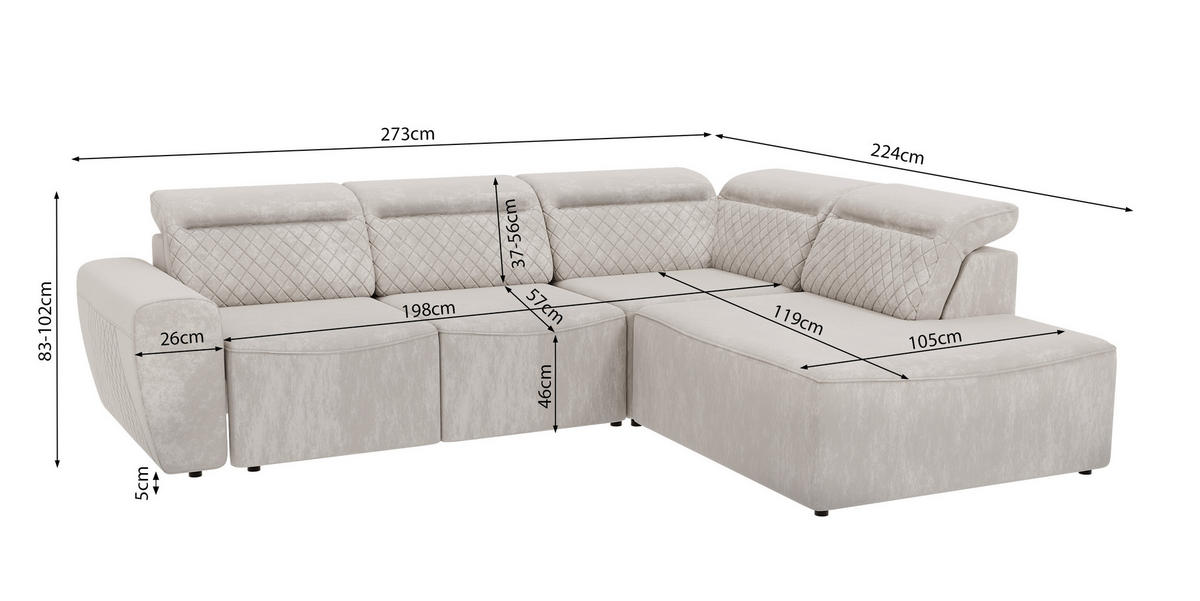 ECKSOFA Reid Beige Samt - Beige/Schwarz, Holz/Kunststoff (273/224cm) - S-Style Möbel