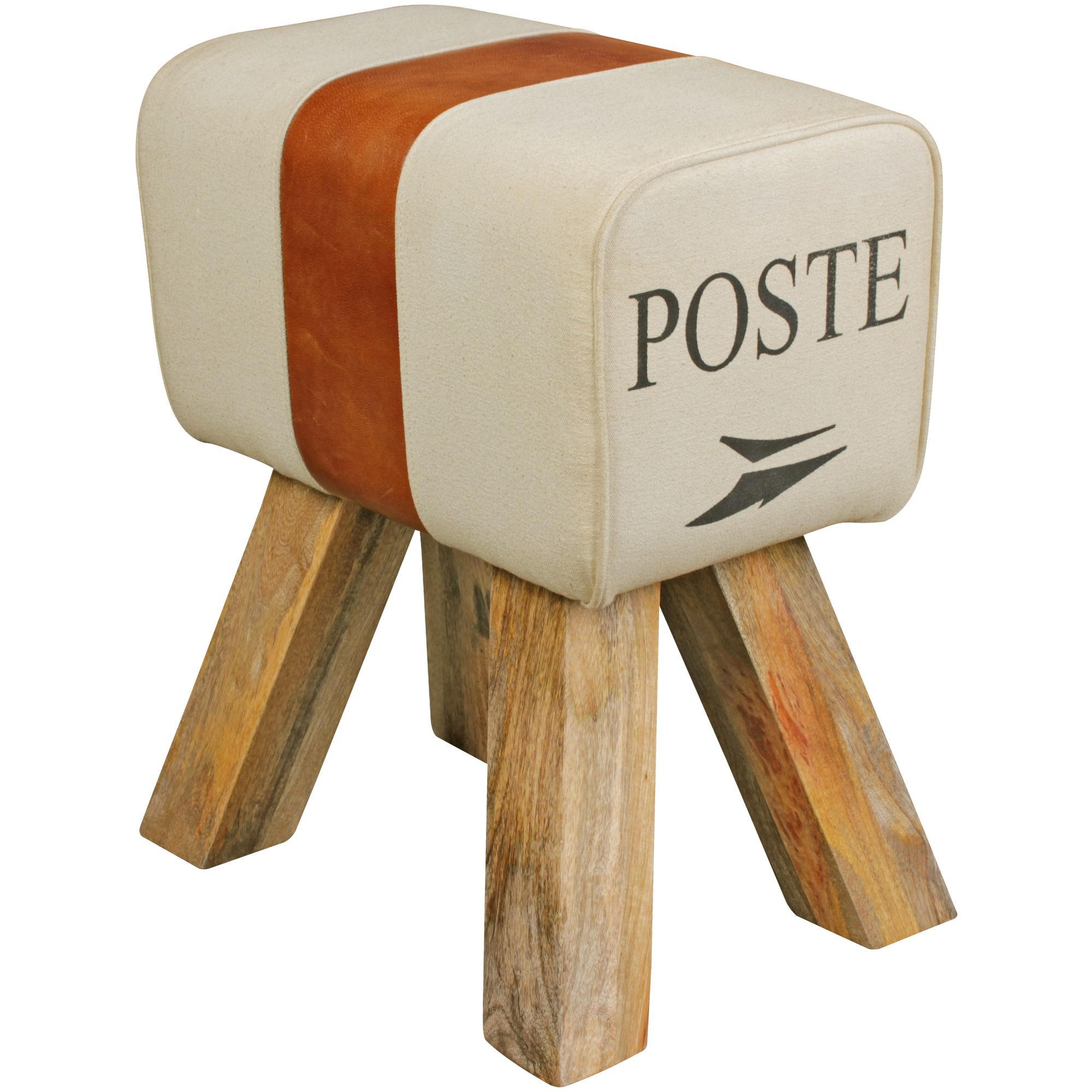 SITZHOCKER Retro Landhaus Holzbeine, Beige 40x30x47 cm - Beige/Braun, Mangoholz/Textil (40/47/30cm) - KADIMA DESIGN